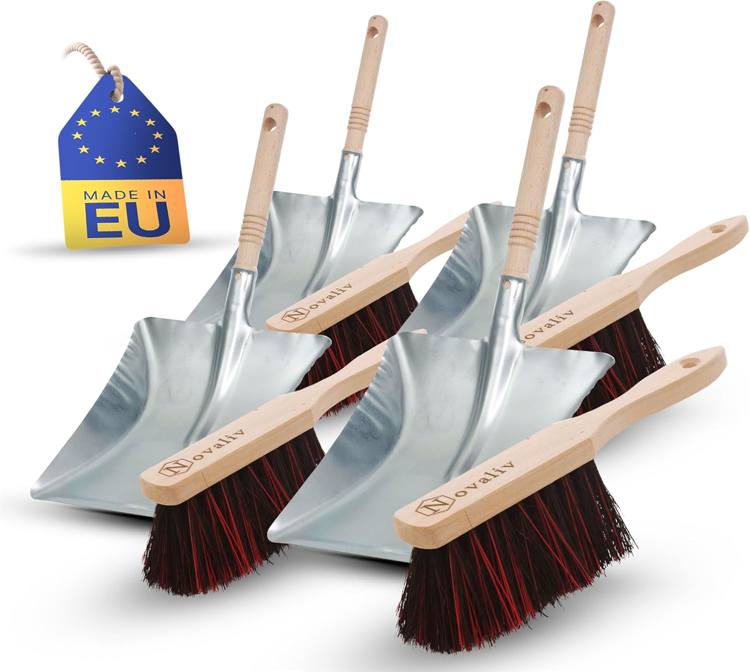 4X Kehrblech Set Kehrblechgarnitur Handfeger Arenga & ELASTONBORSTEN Kehrblech Metall Silber verzinkt Kehrblechbesen Handkehrset Kehrblechset Kehrschaufel Besen Feger und Kehrblech 