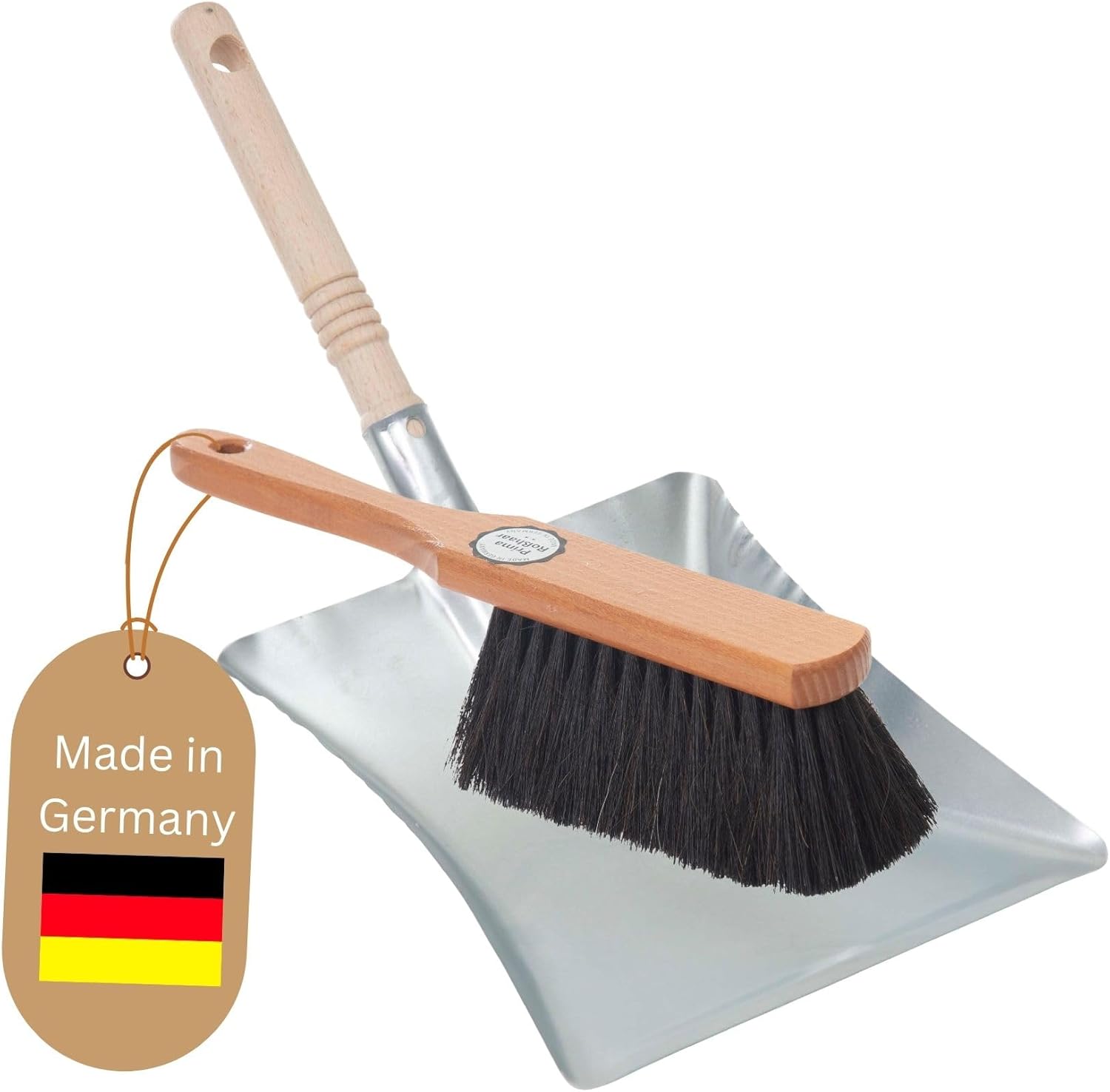 1x Kehrgarnitur Set Rosshaar Mischung Kehrschaufel mit Gummilippe Kehrset Kehrblech Handbesen Handkehrset Handfeger und Schaufel 