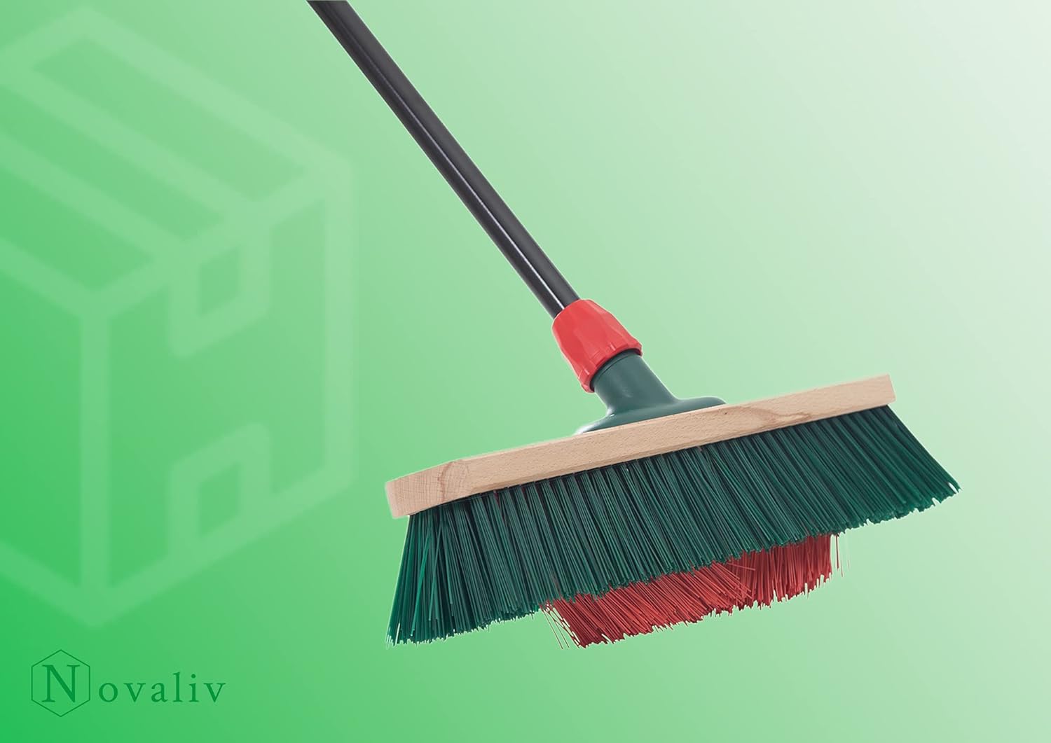 1x Besen mit V-Beborstung Set 40 cm Elaston gr&uuml;n/rot | Besen mit Teleskopstiel | Kehrgarnitur Jumbo | Kehrblech Kehrschaufel Handfeger Stra&szlig;enbesen Gartenbesen Garden Broom Strassenbesen 