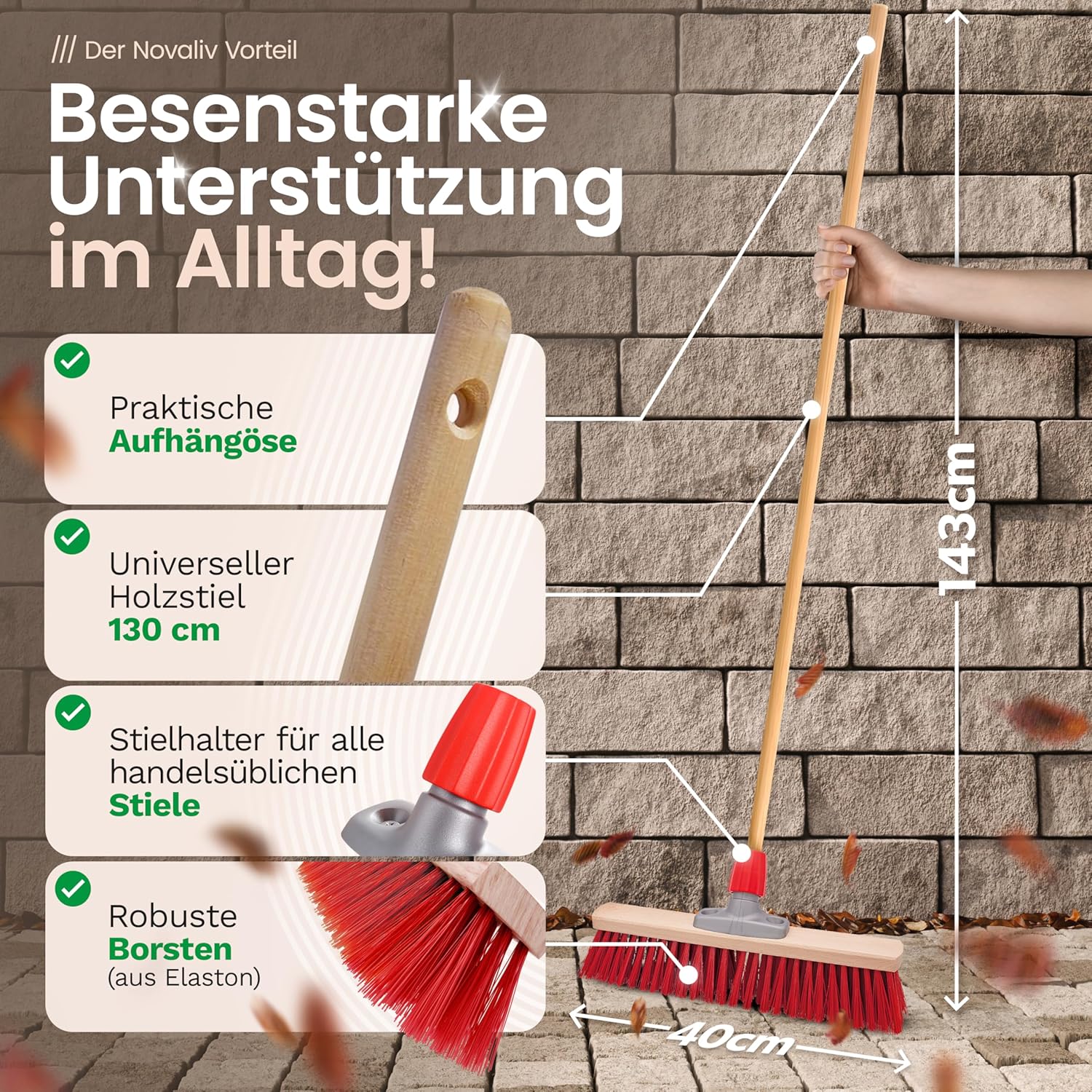 4X Stra&szlig;enbesen 40 cm Besenkopf I ohne Stiel I Elaston rot I Besen f&uuml;r drau&szlig;en I Industriebesen Gartenbesen Schneebesen Allzweckbesen 