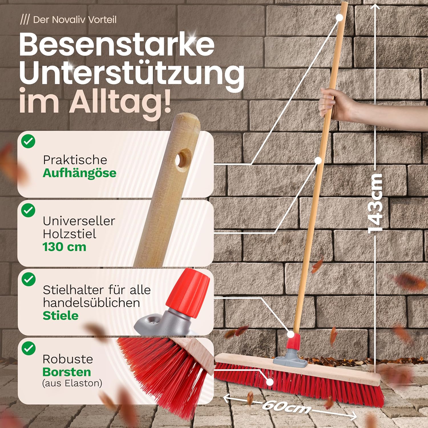Stra&szlig;enbesen 60 cm Besenkopf I Besen ohne Stiel I Elaston rot I Grob I Industriebesen Kehrbesen Gartenbesen Hofbesen 