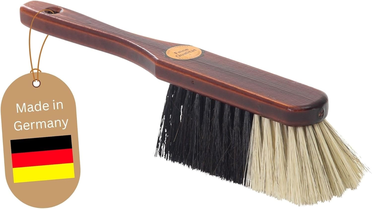 Handfeger ROSSHAAR Mischung Besen weiche Borsten - Braun lackiert Holz Handfeger gemischtes Rosshaar - Idealer Schneebesen Auto Besen Rosshaarbesen Mix Naturborsten Hand Brush Handkehrer 