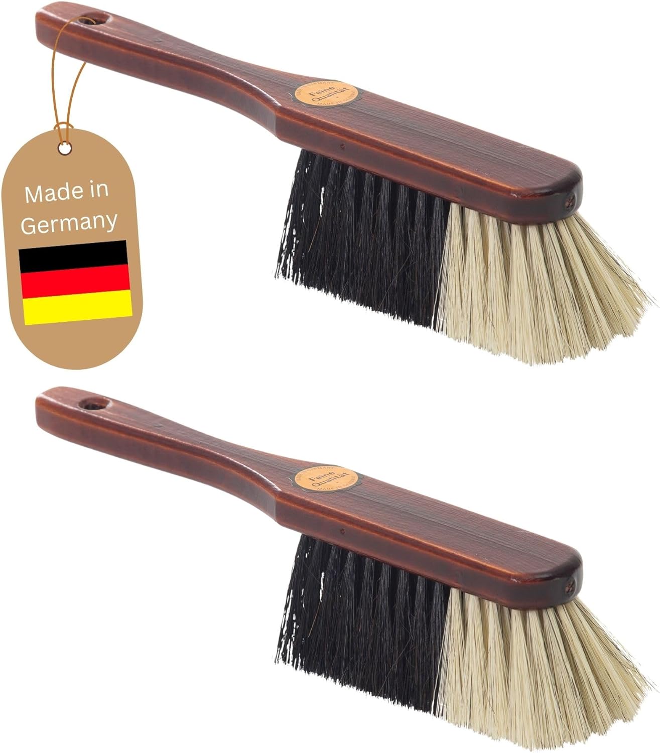 2er SET Handfeger ROSSHAAR MISCHUNG Besen weiche Borsten - Braun lackiert Holz Handfeger gemischtes Rosshaar Idealer Schneebesen Auto Besen Rosshaarbesen Mix Naturborsten Hand Brush Handkehrer 