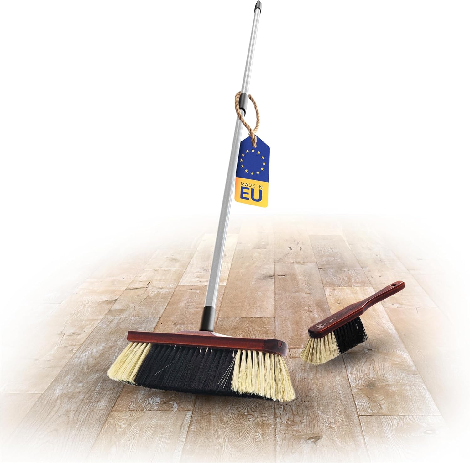Handfeger und Zimmerbesen mit Stiel I Rosshaarmischung I feines Tierhaar I Handbesen Holz I Stubenbesen Naturhaarbesen Handkehrer Hand Brush Broom 