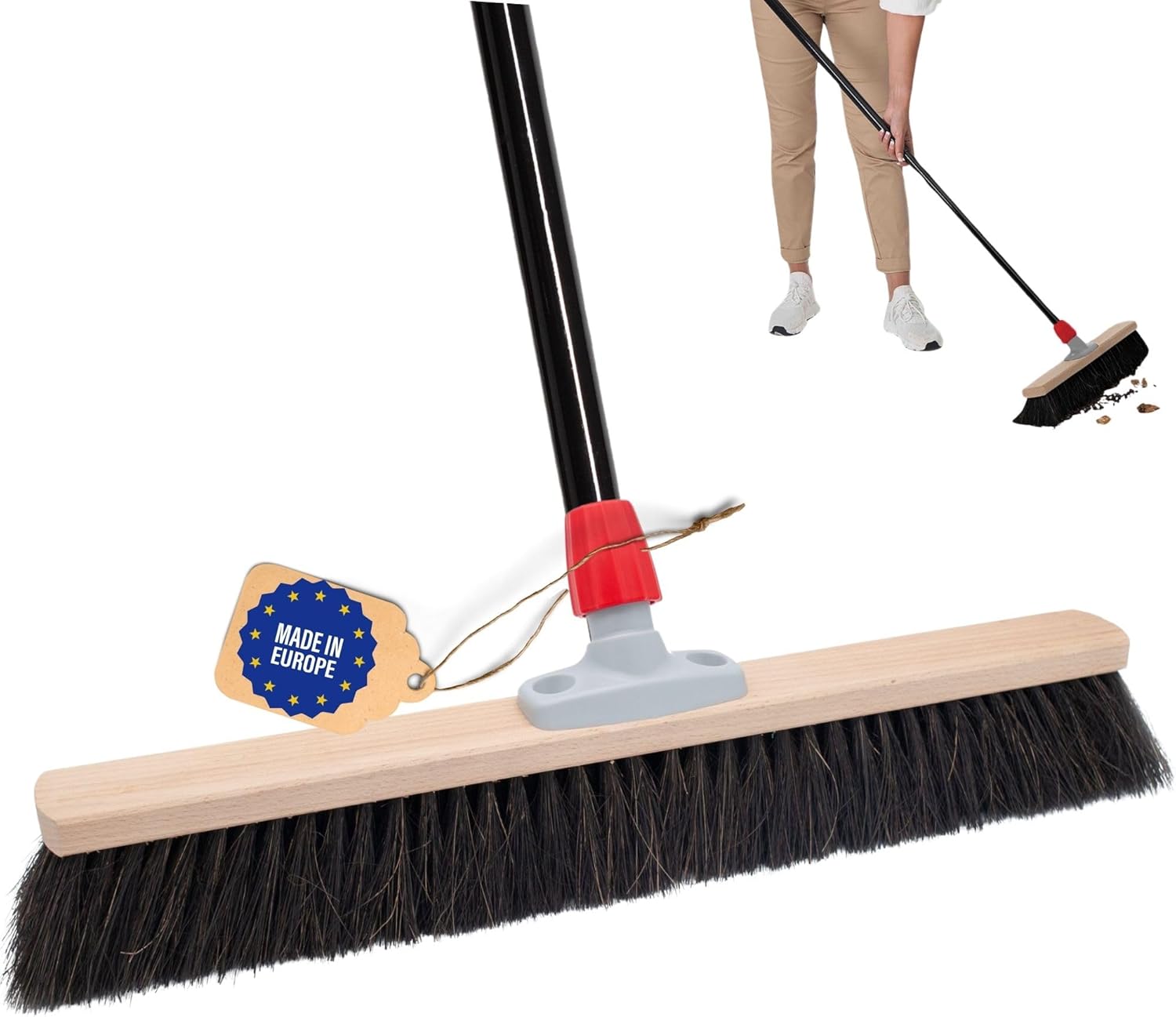 Saalbesen Naturhaar 40 cm I Besen mit Stiel ausziehbar I Rosshaar schwarz I Weich I fein I Gro&szlig;raumbesen Kehrbesen Zimmerbesen Hofbesen 