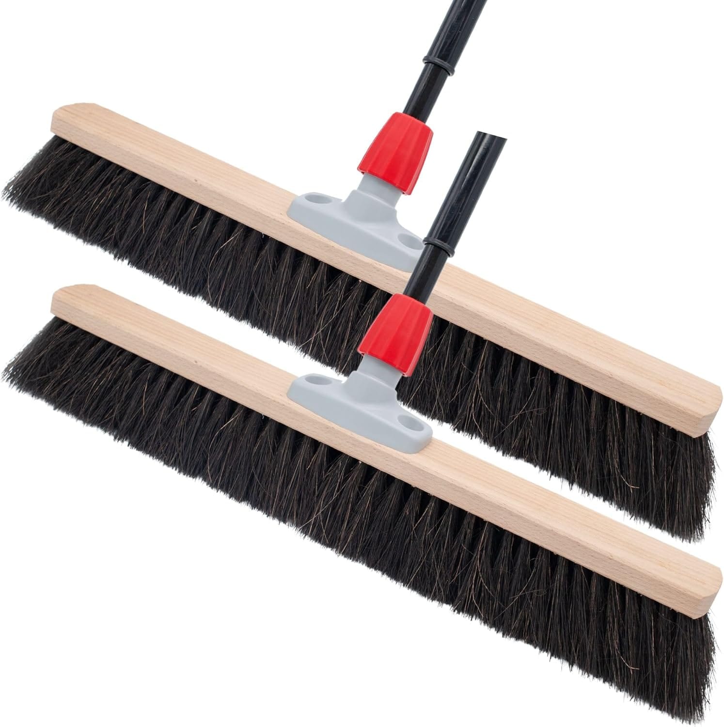 2X Rosshaarbesen mit Stiel 40 cm I Teleskopstiel ausziehbar I Rosshaar schwarz I Saalbesen breit Kehrbesen Haushaltsbesen Werkstattbesen Besen Balkon 