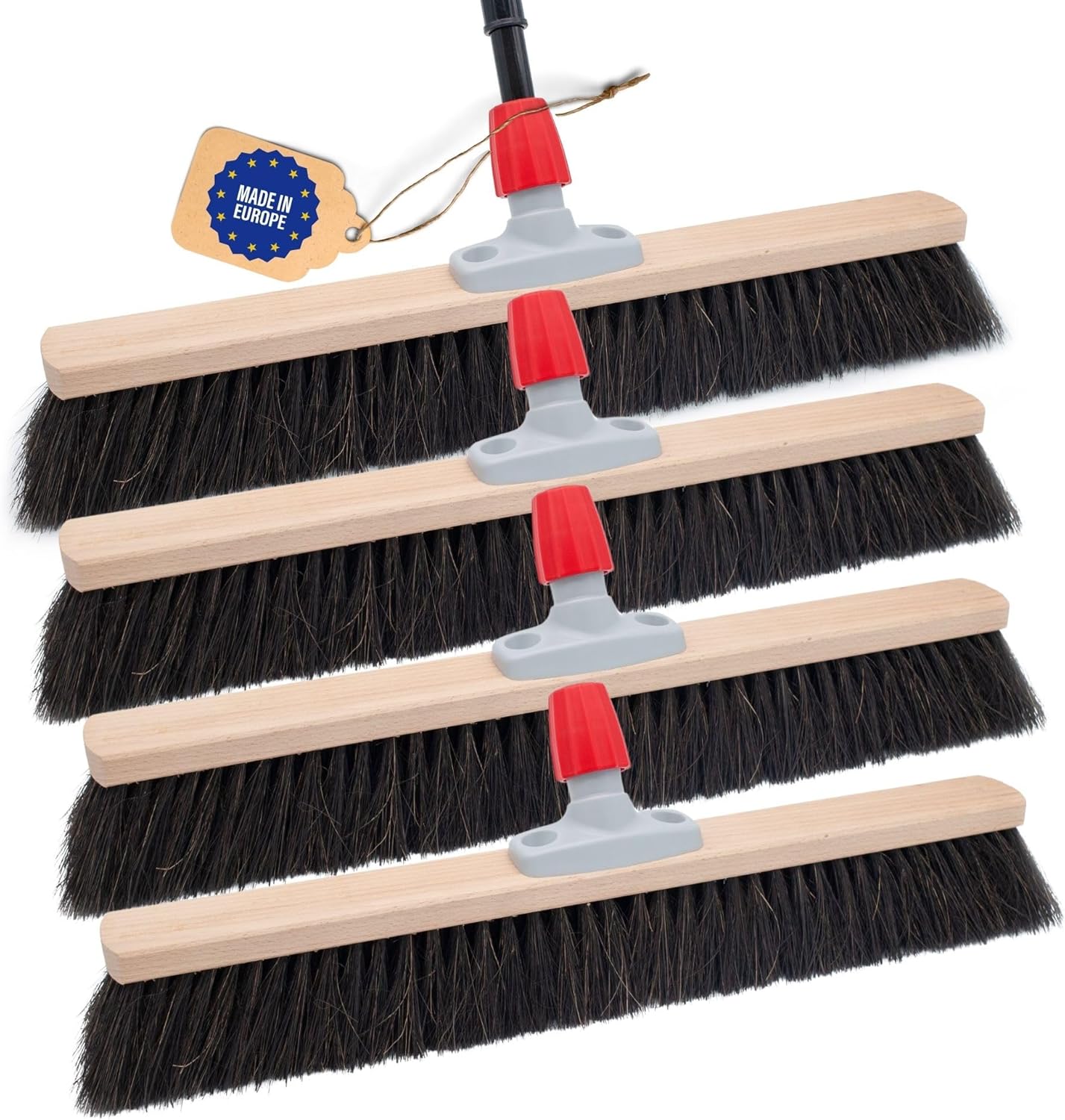 4X Besen Naturhaar 60 cm I mit Stiel I Teleskopstiel I Rosshaar schwarz I Besen f&uuml;r drinnen I Schneebesen Allzweckbesen Hausbesen Innenbereich 