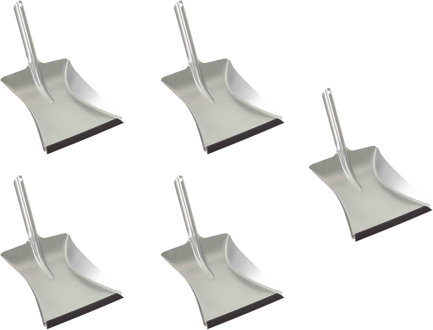 5X Kehrblech Silber Verzinkt mit Gummilippe f&uuml;r feinen Staub - Kehrschaufel Metall Kehrblech zum Aufkehren Kohleschaufel Handkehrset Kehrblechset Kehrschaufel - Camping Feger und Kehrblech 