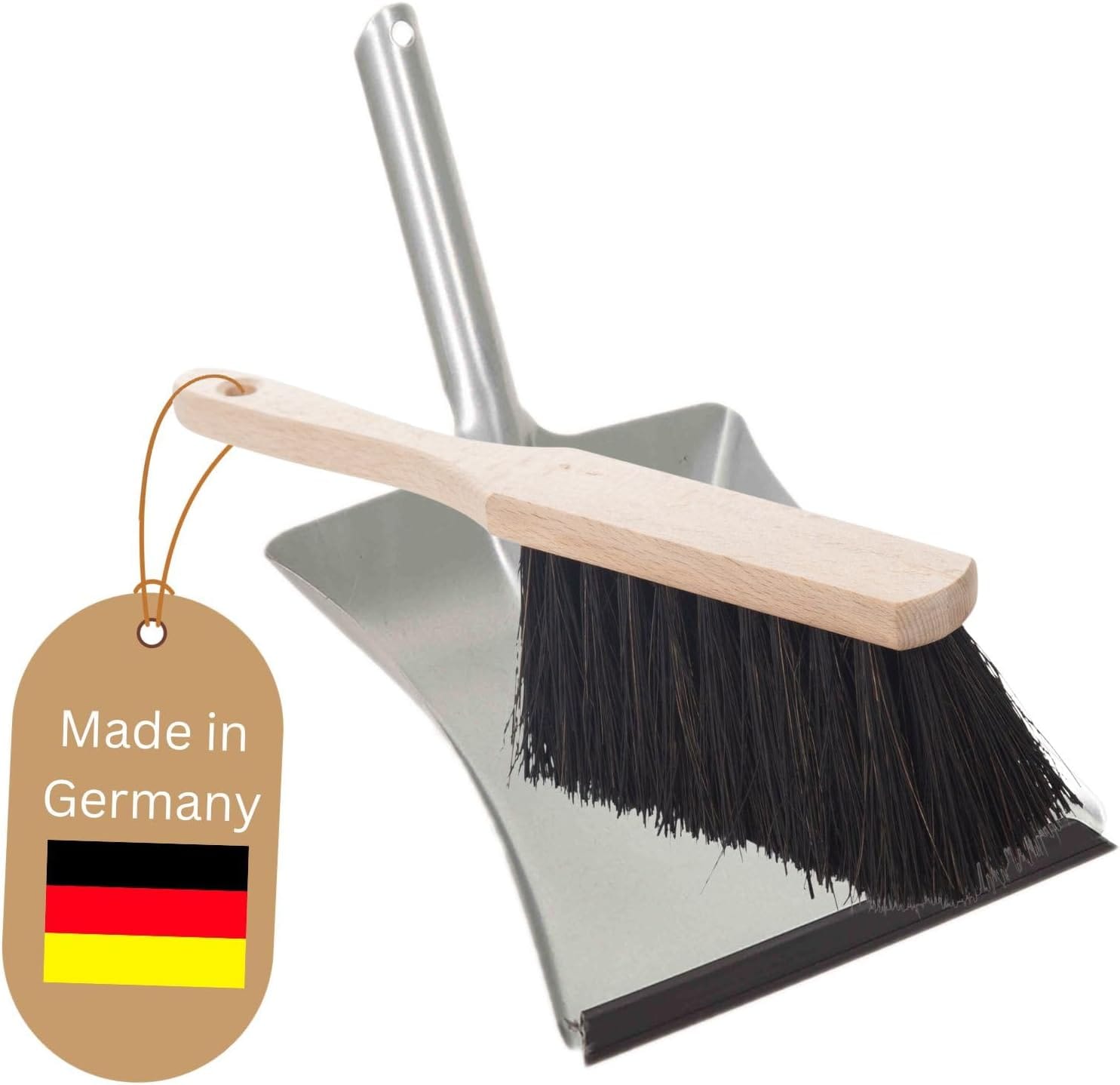 Kehrblech Set Kehrblechgarnitur Handfeger Arenga Borsten und Kehrblech mit Gummilippe Silber verzinkt Kehrblechbesen zum Aufkehren Handkehrset Kehrblechset Kehrschaufel Feger und Kehrblech 