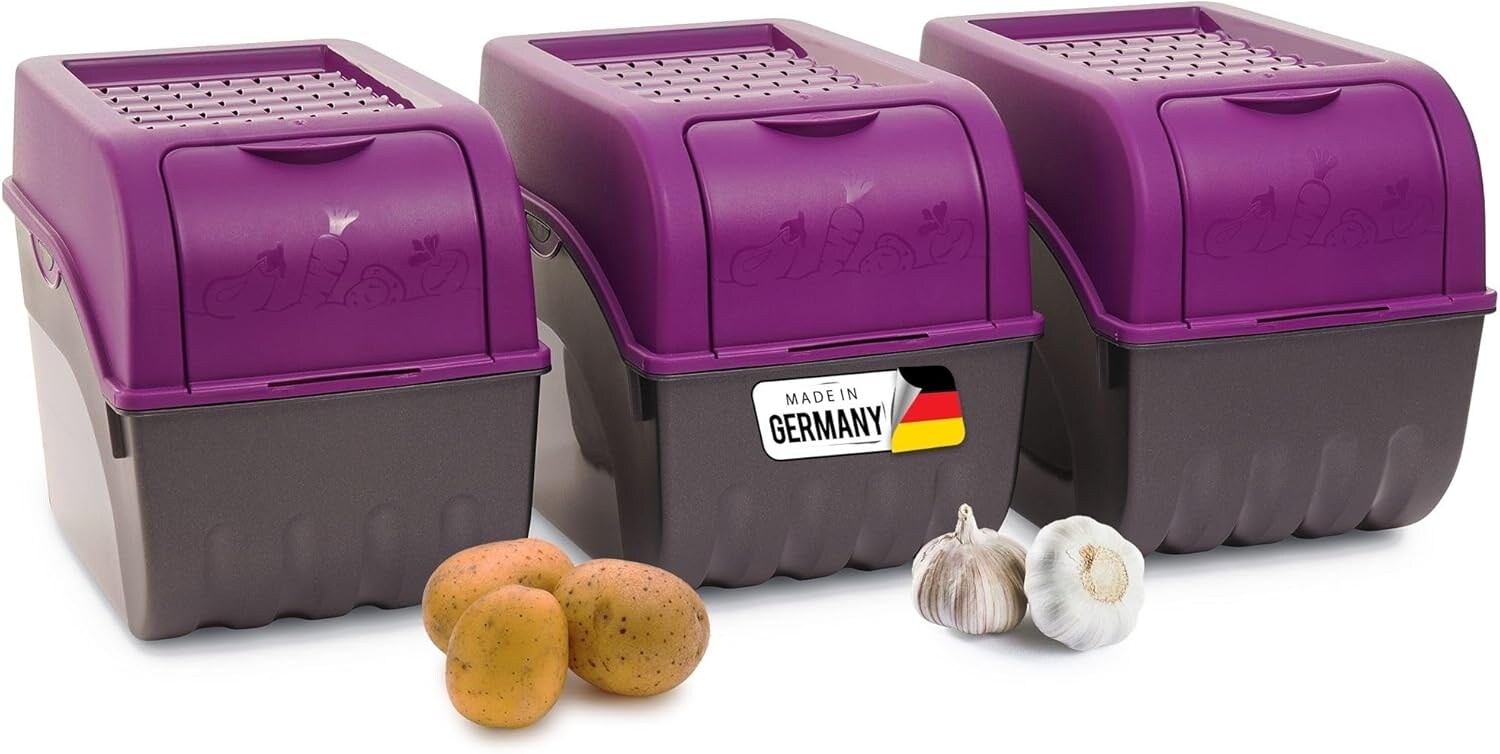 Kartoffel Aufbewahrungsbox   3X groß    LILA   Zwiebelbox   Gemüsebox stapelbar Kartoffelbox Zwiebel Aufbewahrung Kartoffelkorb Obstbehälter Kartoffelkiste Frischhaltedose