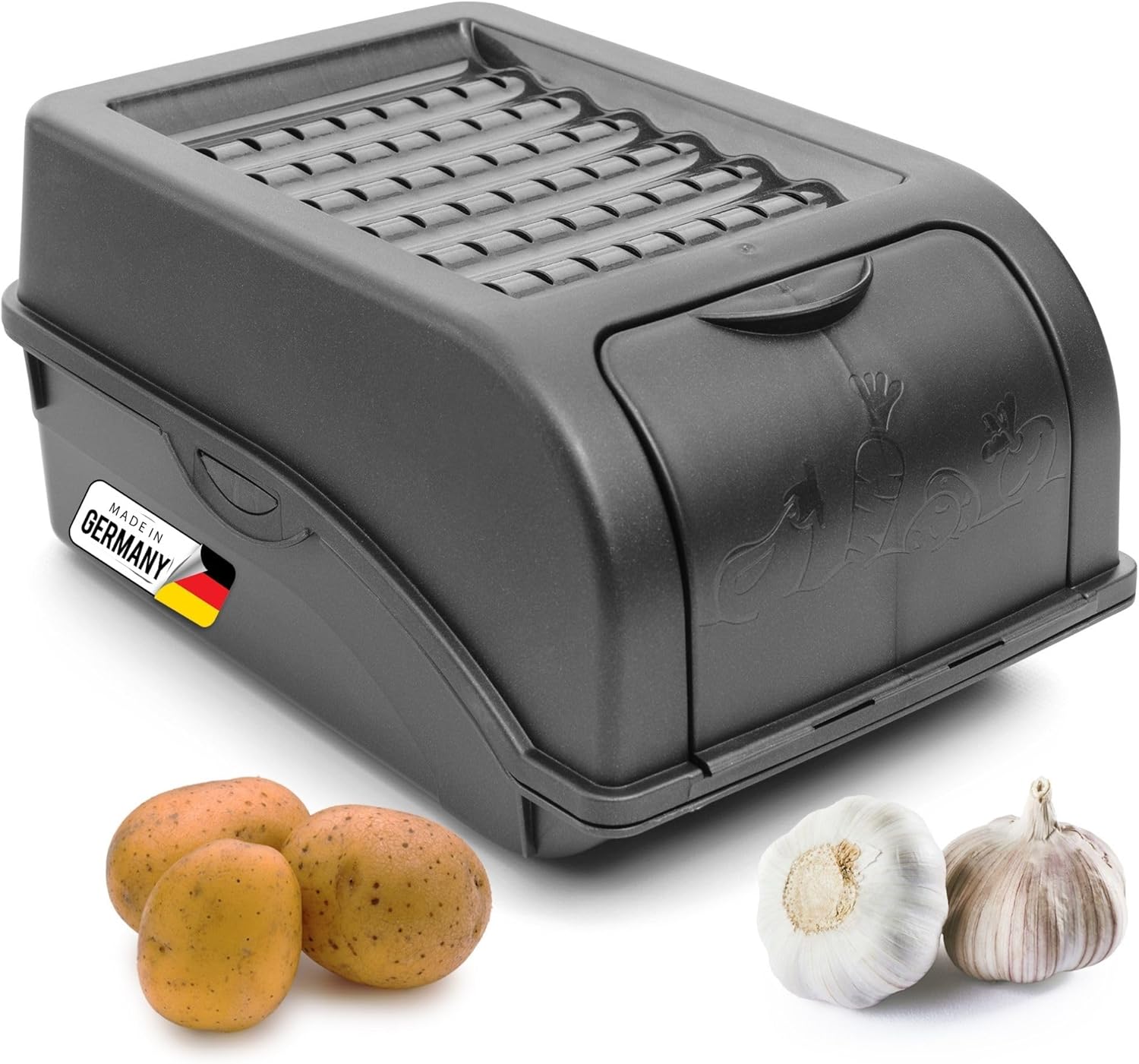 Kartoffel Aufbewahrungsbox | klein 3,5L | ANTHRAZIT GRAU | Zwiebelbox | Gem&uuml;sebox stapelbar Kartoffelbox Zwiebel Aufbewahrung Kartoffelkorb Obstbeh&auml;lter Kartoffelkiste Frischhaltedose 