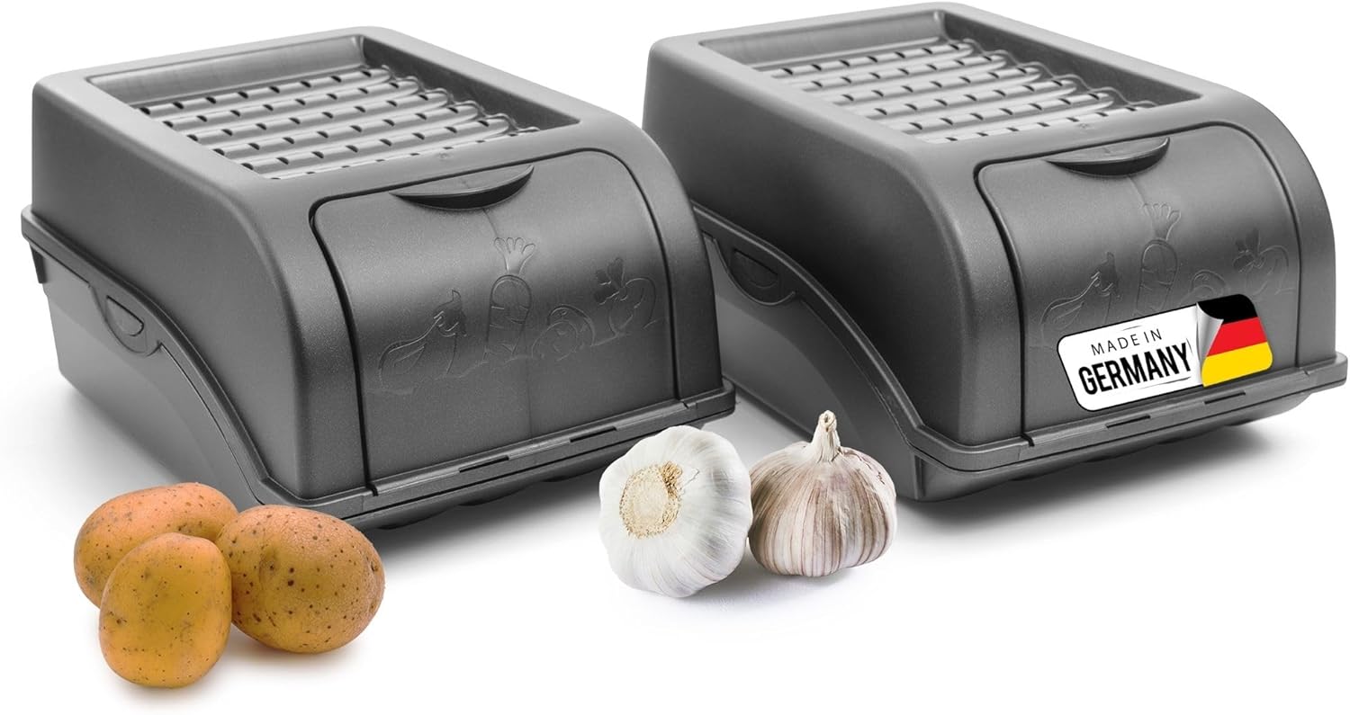 Kartoffel Aufbewahrungsbox | 2x klein 3,5L | ANTHRAZIT GRAU | Zwiebelbox | Gem&uuml;sebox stapelbar Kartoffelbox Zwiebel Aufbewahrung Kartoffelkorb Obstbeh&auml;lter Kartoffelkiste Frischhaltedose 