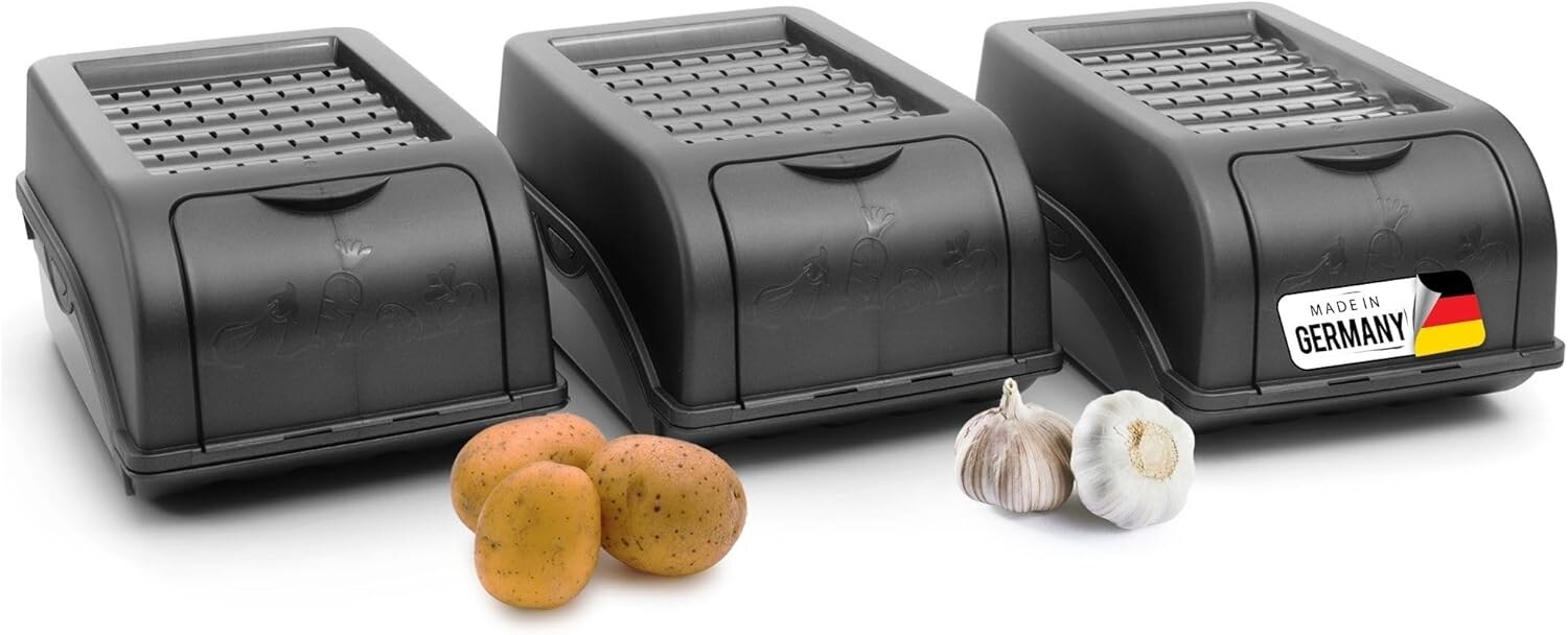 Kartoffel Aufbewahrungsbox   3x klein    ANTHRAZIT GRAU   Zwiebelbox   Gemüsebox stapelbar Kartoffelbox Zwiebel Aufbewahrung Kartoffelkorb Obstbehälter Kartoffelkiste Frischhaltedose