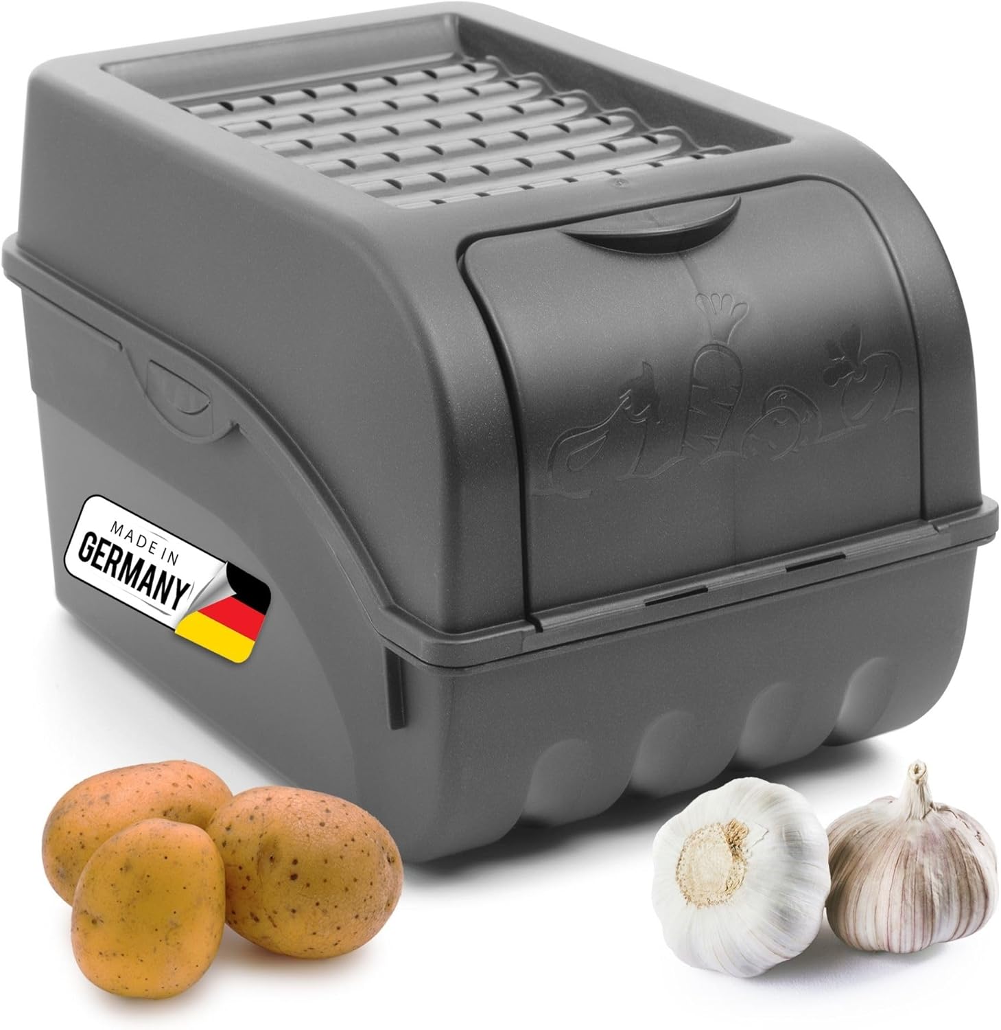 Kartoffel Aufbewahrungsbox | mittel 5L | ANTHRAZIT GRAU | Zwiebelbox | Gem&uuml;sebox stapelbar Kartoffelbox Zwiebel Aufbewahrung Kartoffelkorb Obstbeh&auml;lter Kartoffelkiste Frischhaltedose 