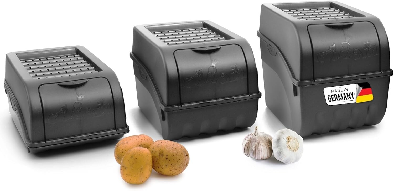 Kartoffel Aufbewahrungsboxen Set    + 5L + 9L   ANTHRAZIT GRAU   Kartoffelboxen   Gemüseboxen stapelbar Zwiebelboxen Kartoffelkörbe Obstbehälter Kartoffelkisten Frischhaltedosen