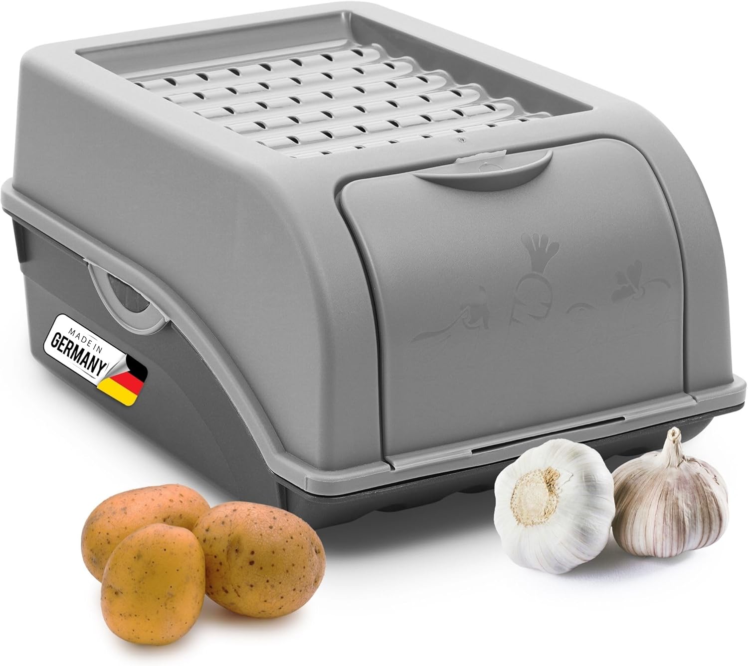 Kartoffel Aufbewahrungsbox | klein 3,5L | GRAU | Zwiebelbox | Gem&uuml;sebox stapelbar Kartoffelbox Zwiebel Aufbewahrung Kartoffelkorb Obstbeh&auml;lter Kartoffelkiste Frischhaltedose 