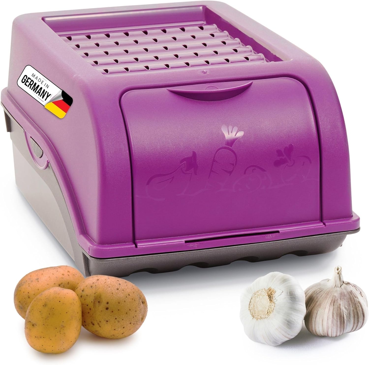Kartoffel Aufbewahrungsbox | klein 3,5L | LILA | Zwiebelbox | Gem&uuml;sebox stapelbar Kartoffelbox Zwiebel Aufbewahrung Kartoffelkorb Obstbeh&auml;lter Kartoffelkiste Frischhaltedose 