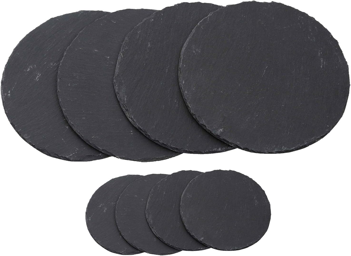 Platzset Schiefer 8 TLG I 4X 25 cm rund Platzdeckchen Schiefer Untersetzer Teller I 4X 10 cm rund Getr&auml;nkeuntersetzer Glasuntersetzer Schiefer Schieferplatte 