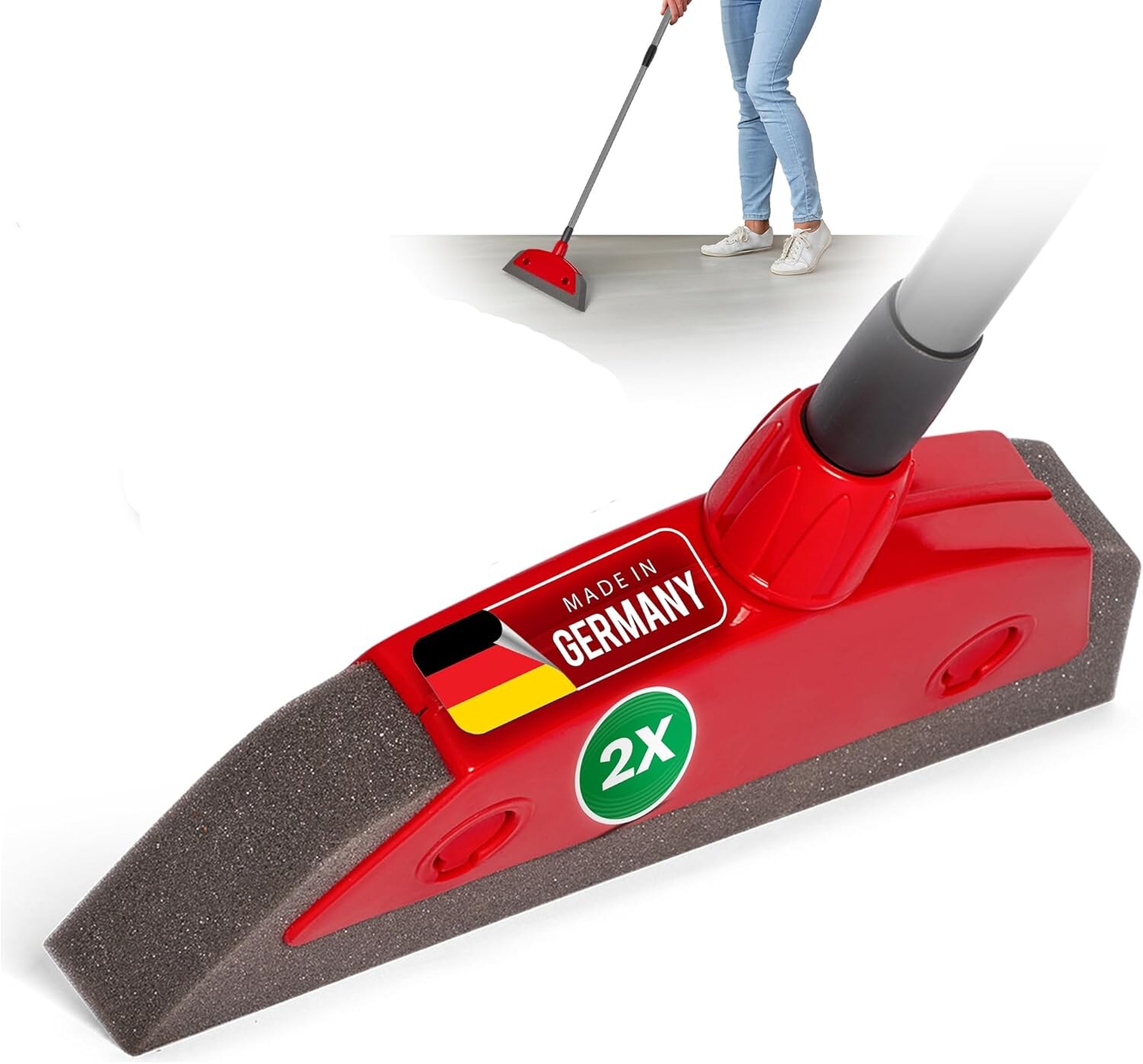 2X Schaumstoffbesen mit Teleskopstiel Auto & Abzieher Friseurbesen Gummi Noppenbesen Hundehaarentferner Parkett Besen für Drinnen Teppichbesen Bodenabzieher Haushaltsbesen Wunderbesen