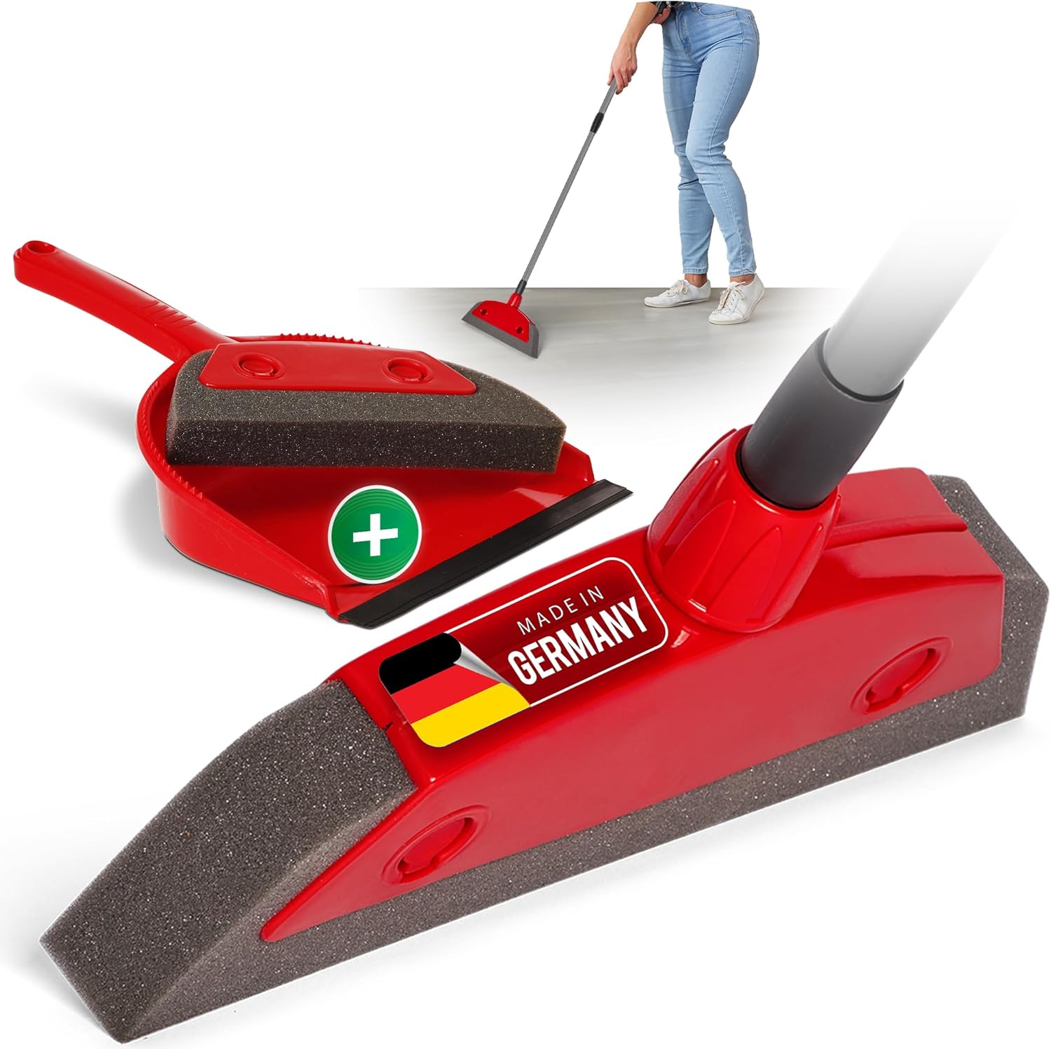 Schaumstoffbesen mit Teleskopstiel & Kehrgarnitur Friseurbesen Set Gummi Noppenbesen Hundehaarentferner Broom Parkett Besen f&uuml;r Drinnen Teppichbesen Bodenabzieher Haushaltsbesen Wunderbesen 