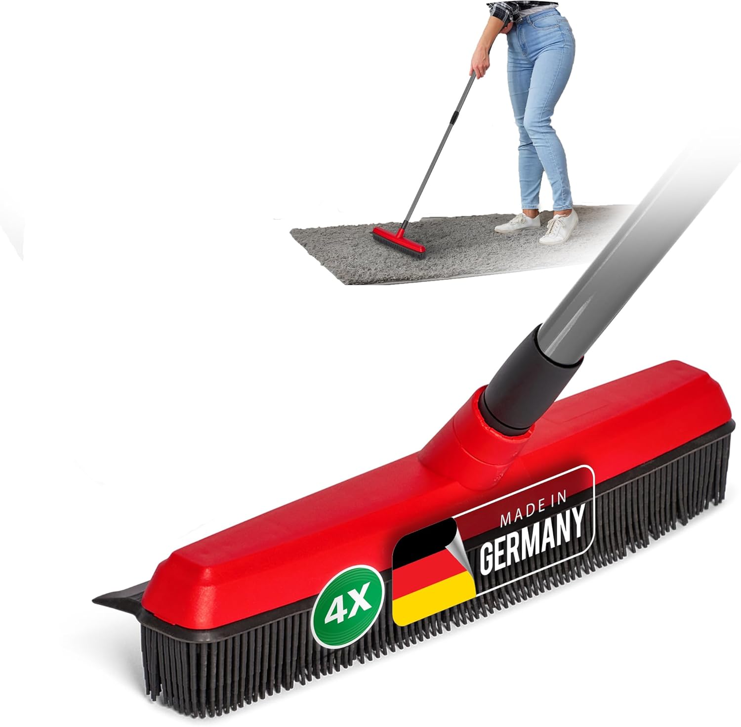 4X Gummibesen mit Teleskopstiel Auto & Abzieher Friseurbesen Gummi Noppenbesen Hundehaarentferner Parkett Besen f&uuml;r Drinnen Steinb&ouml;den Teppichbesen Bodenabzieher Haushaltsbesen Wunderbesen 