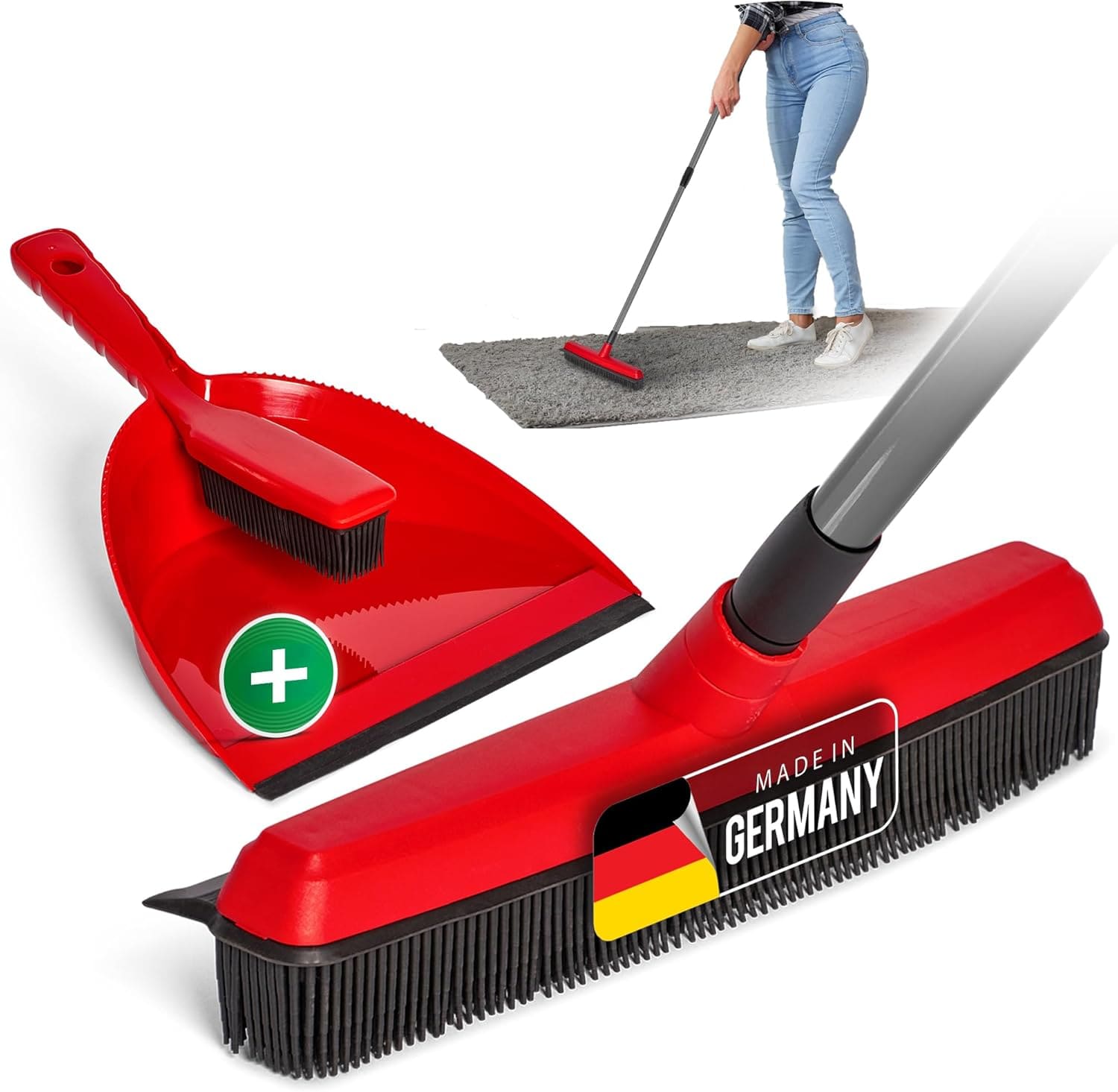 Gummibesen mit Teleskopstiel & Kehrgarnitur Friseurbesen Set Gummi Noppenbesen Hundehaarentferner Broom Parkett Besen f&uuml;r Drinnen Teppichbesen Bodenabzieher Haushaltsbesen Wunderbesen 