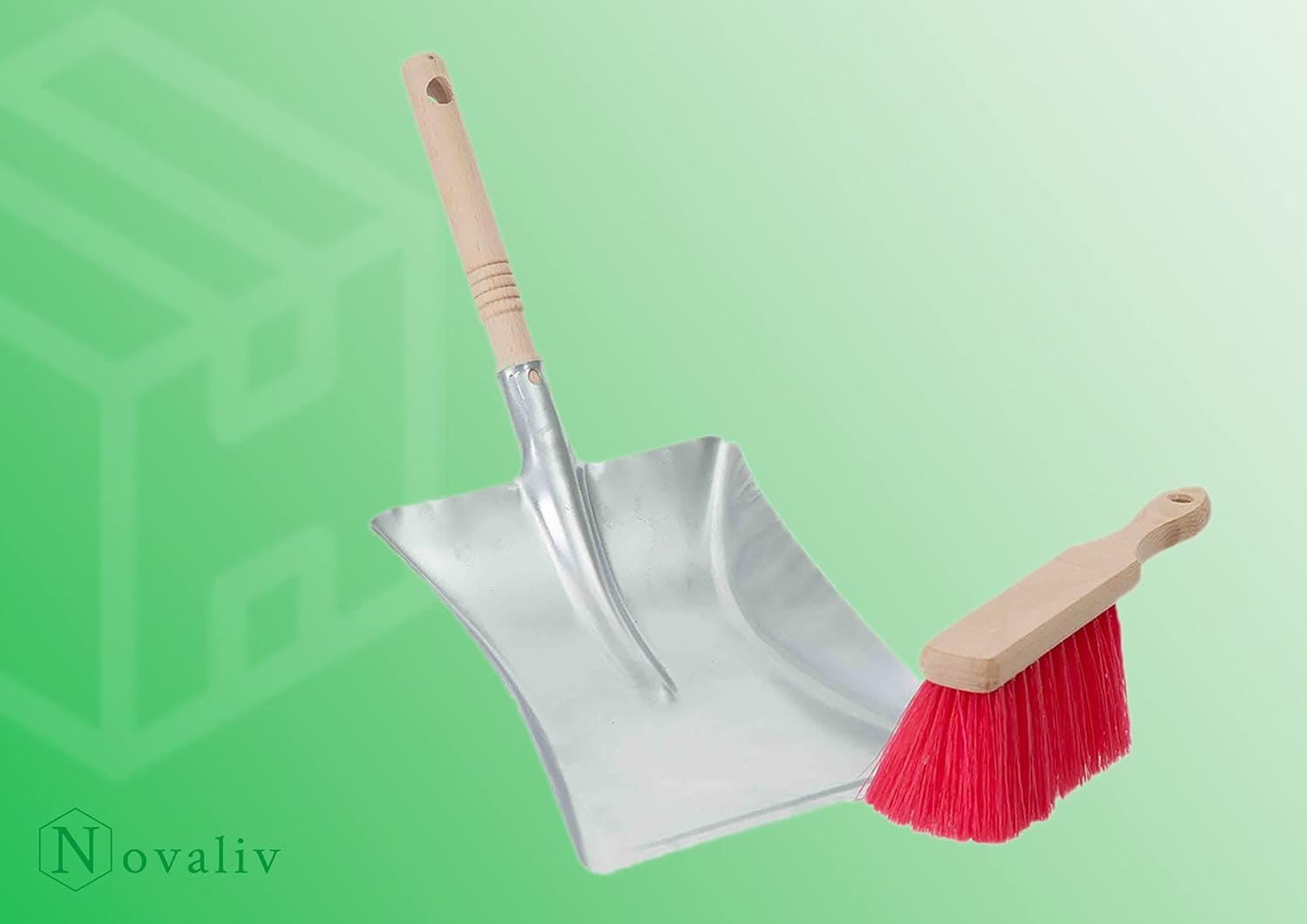 Kehrgarnitur mit Handfeger Langer Stiel I 45 cm I Elaston I Kehrschaufel Set Kehrset Handkehrset 