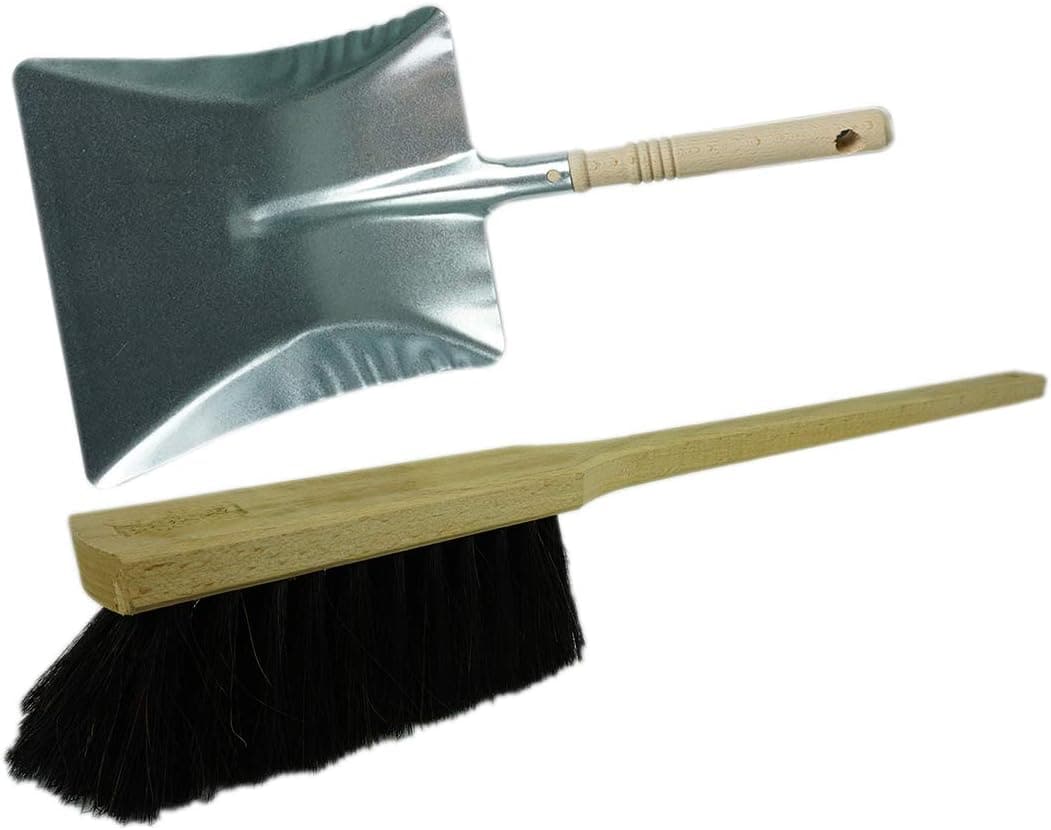 Kehrgarnitur mit Handfeger Langer Stiel I 60 cm I Rosshaar I Kehrschaufel Set Kehrset Handkehrset 