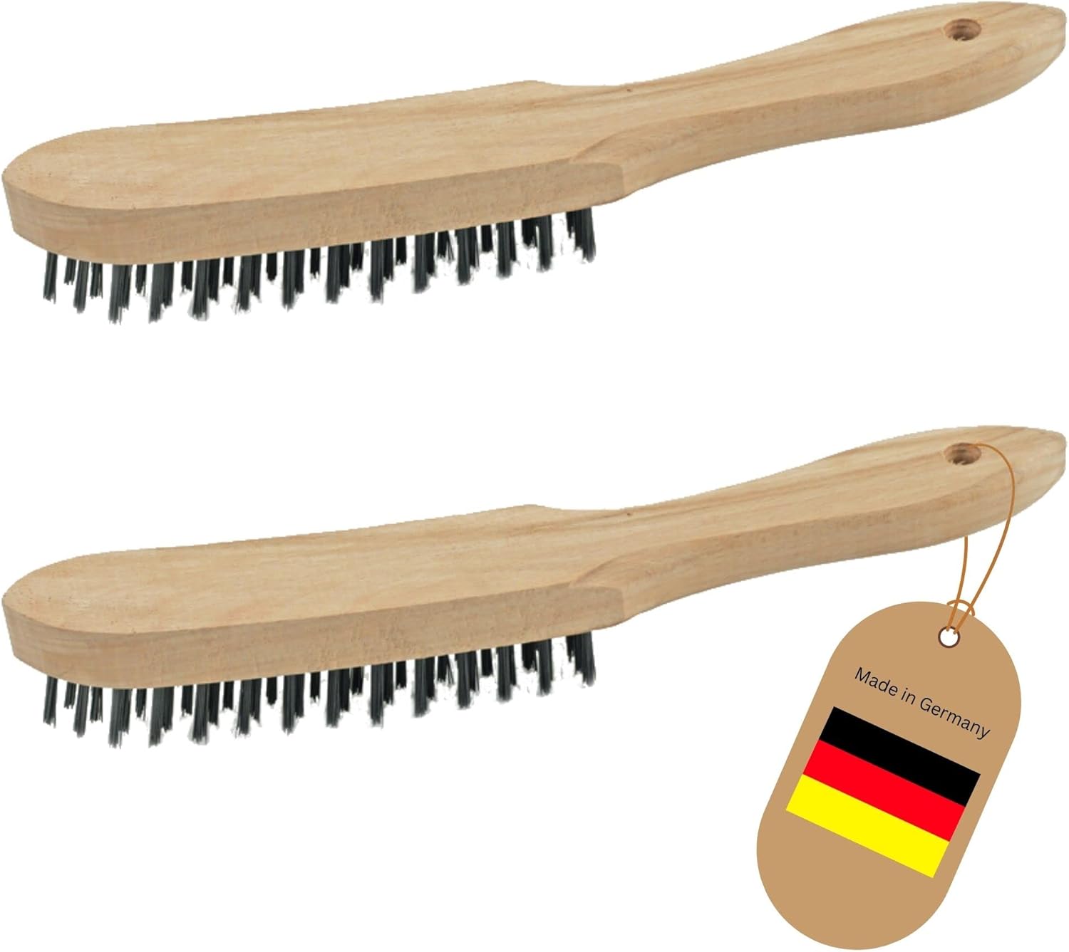 2X Drahtb&uuml;rsten I 2-reihig I 27 cm lang I mit Holzgriff I Bremssattelb&uuml;rsten Grill Drahtb&uuml;rsten Kratzb&uuml;rsten Metallb&uuml;rsten Handdrahtb&uuml;rsten Set Kehlnahtb&uuml;rsten Wire Brush 