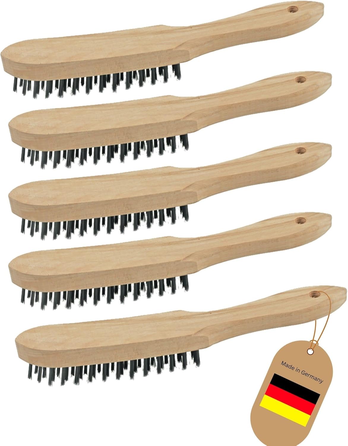 5X Drahtb&uuml;rsten I 2-reihig I 27 cm lang I mit Holzgriff I Bremssattelb&uuml;rsten Grill Drahtb&uuml;rsten Kratzb&uuml;rsten Metallb&uuml;rsten Handdrahtb&uuml;rsten Set Fugenb&uuml;rste Unkrautb&uuml;rste 