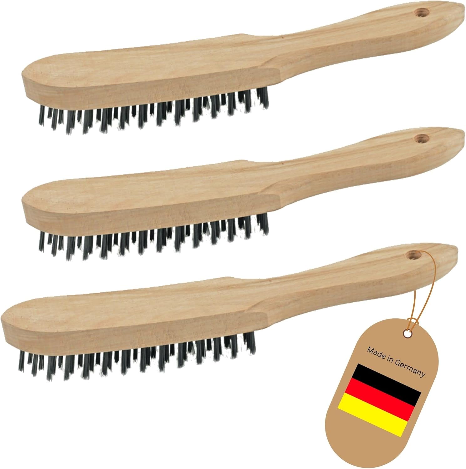 3X Drahtb&uuml;rsten I 4-reihig I 27 cm lang I mit Holzgriff I Bremssattelb&uuml;rsten Grill Drahtb&uuml;rsten Kratzb&uuml;rsten Metallb&uuml;rsten Handdrahtb&uuml;rsten Set Grillb&uuml;rste Grillzubeh&ouml;r 