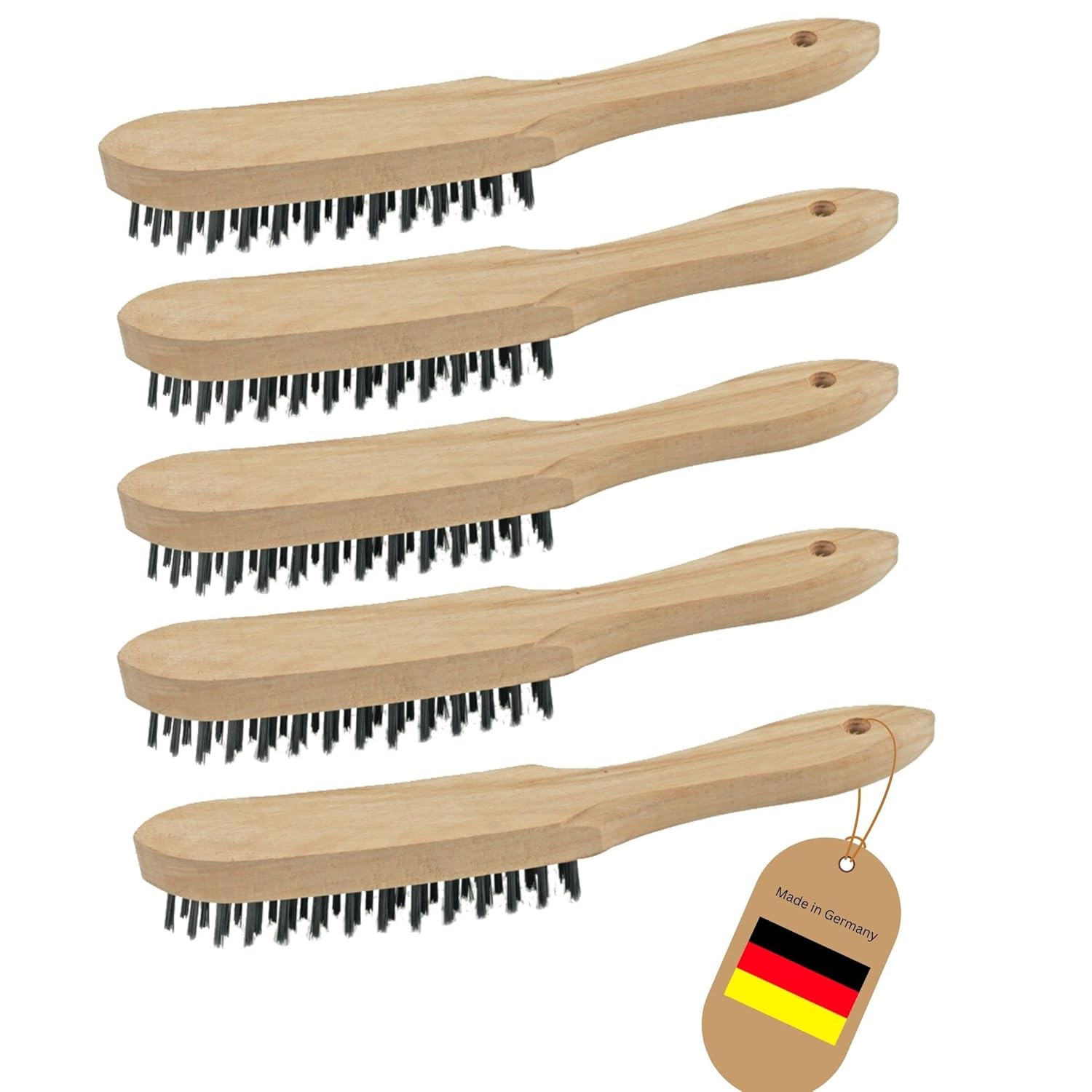 5X Drahtb&uuml;rsten I 4-reihig I 27 cm lang I mit Holzgriff I Bremssattelb&uuml;rsten Grill Drahtb&uuml;rsten Kratzb&uuml;rsten Metallb&uuml;rsten Handdrahtb&uuml;rsten Set Fugenb&uuml;rste Unkrautb&uuml;rste 