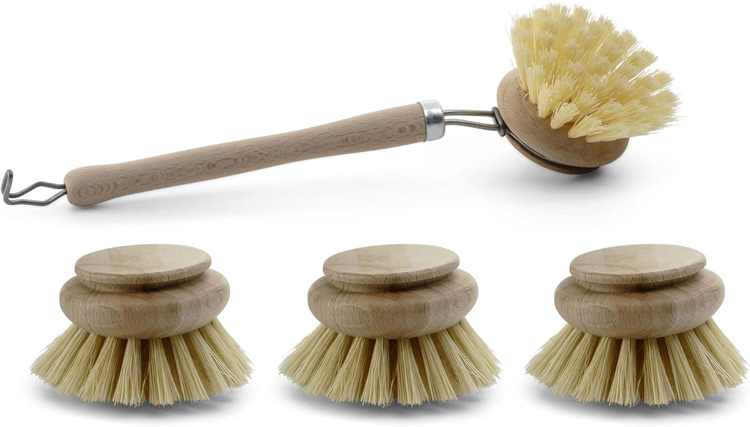 4 TLG Set 1x Sp&uuml;lb&uuml;rste I 3X Ersatzk&ouml;pfe I Kunstfibre I Holz I gro&szlig; I Abwaschb&uuml;rsten K&uuml;chenb&uuml;rsten Geschirr B&uuml;rsten Scheuerb&uuml;rsten Putzb&uuml;rsten B&uuml;rsten K&uuml;che 