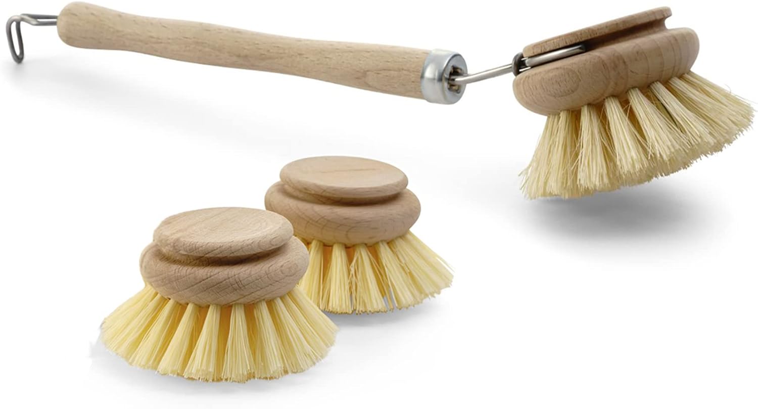 3 TLG Set 1x Sp&uuml;lb&uuml;rste I 2X Ersatzkopf I Naturfibre I Holz I gro&szlig; I Abwaschb&uuml;rste K&uuml;chenb&uuml;rste Geschirr B&uuml;rste Scheuerb&uuml;rste Putzb&uuml;rste B&uuml;rste K&uuml;che 