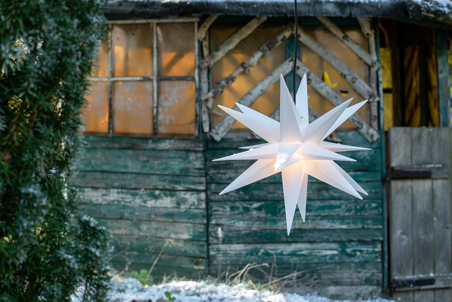 Weihnachtsstern beleuchtet LED Dekostern 55cm Weiss hochwertiger Kunststoffstern mit Timer Funktion 3D Stern 18 Zackig Leuchtstern Faltstern Weihnachtslicht Winterbeleuchtung 3D Stern 