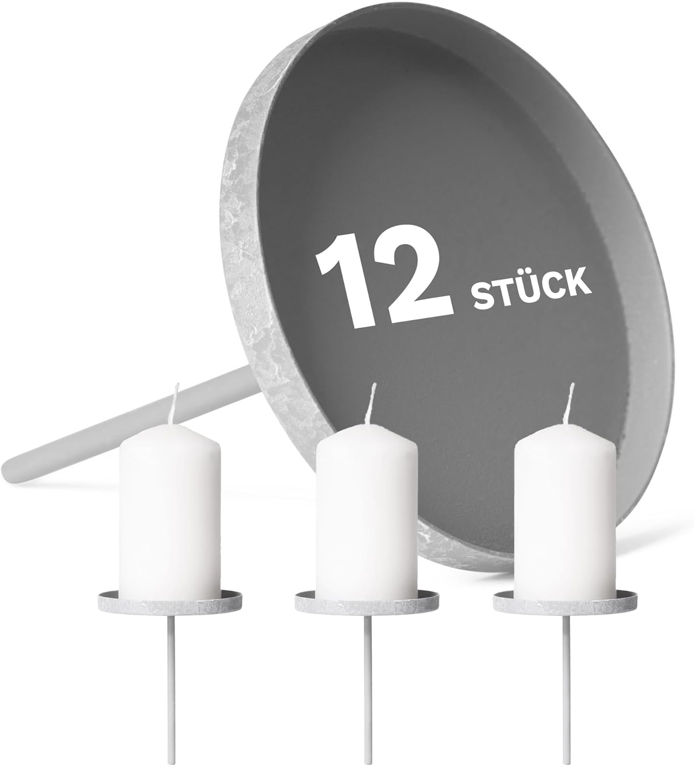 12x Kerzenpick Flach 8 cm GRAU Kerzenhalter f&uuml;r Adventskranz Kerzenpin Weihnachtskranz 