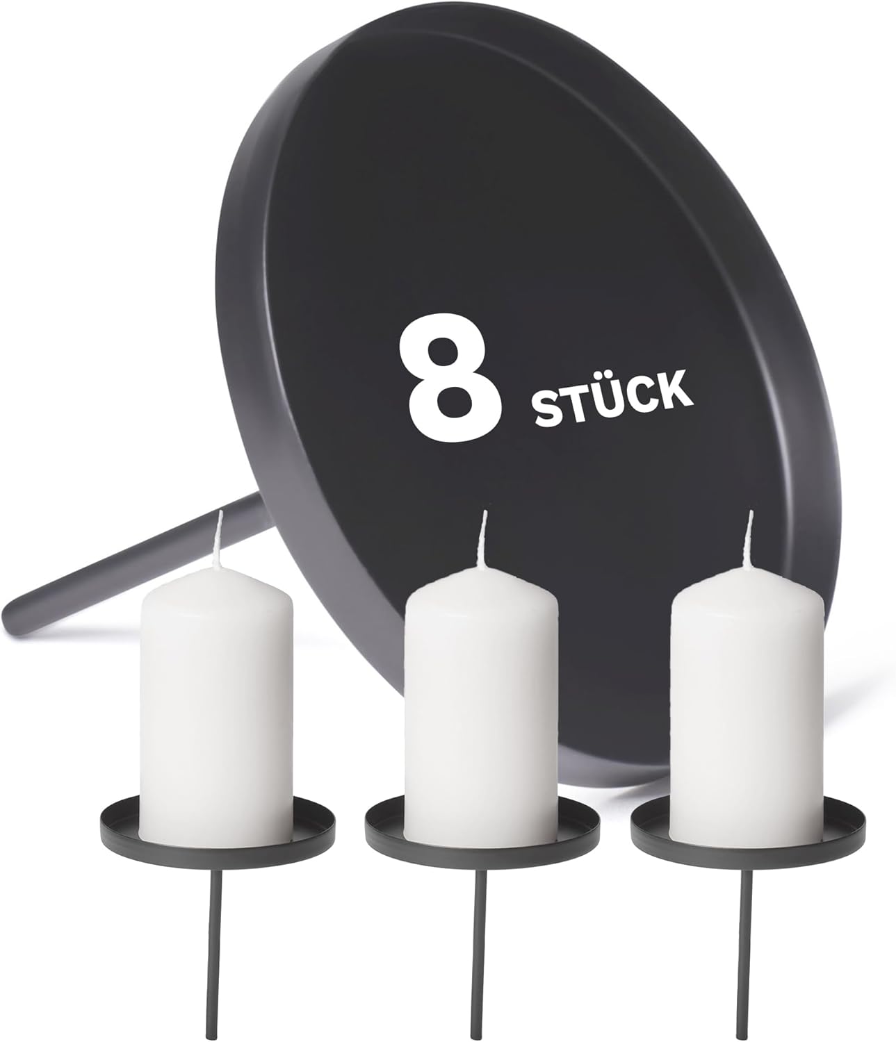 8X Kerzenpick Flach , 8 cm SCHWARZ Kerzenhalter f&uuml;r Adventskranz Kerzenpin Weihnachtskranz 