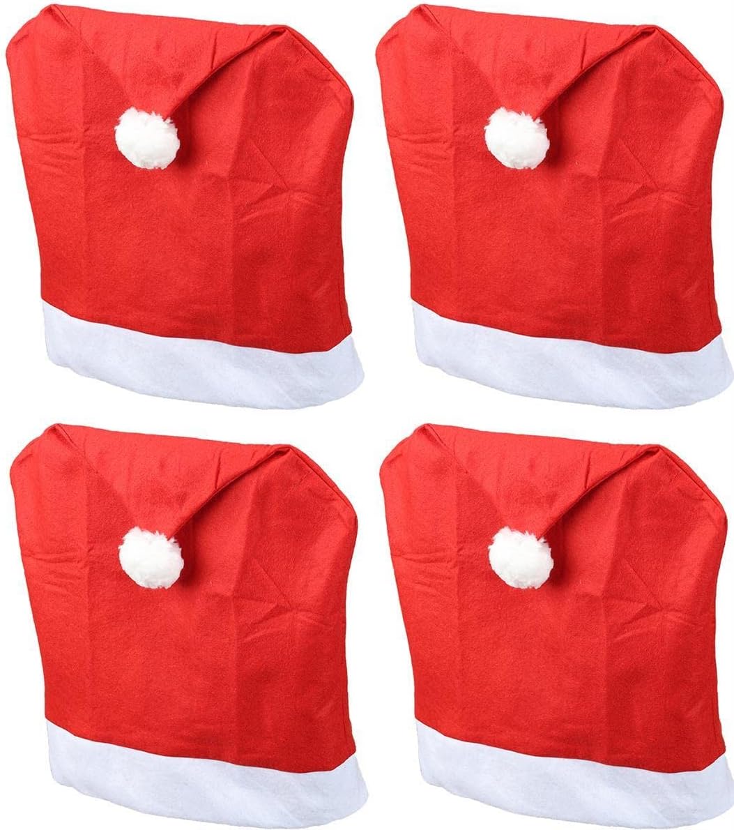 Stuhlhussen 4er Set Schwingstuhl Weihnachten I Rot I Nikolausm&uuml;tze I Stuhlbezug Weihnachten Deko Weihnachtsm&uuml;tze Stuhlabdeckung Stuhlbezug 4er Set 