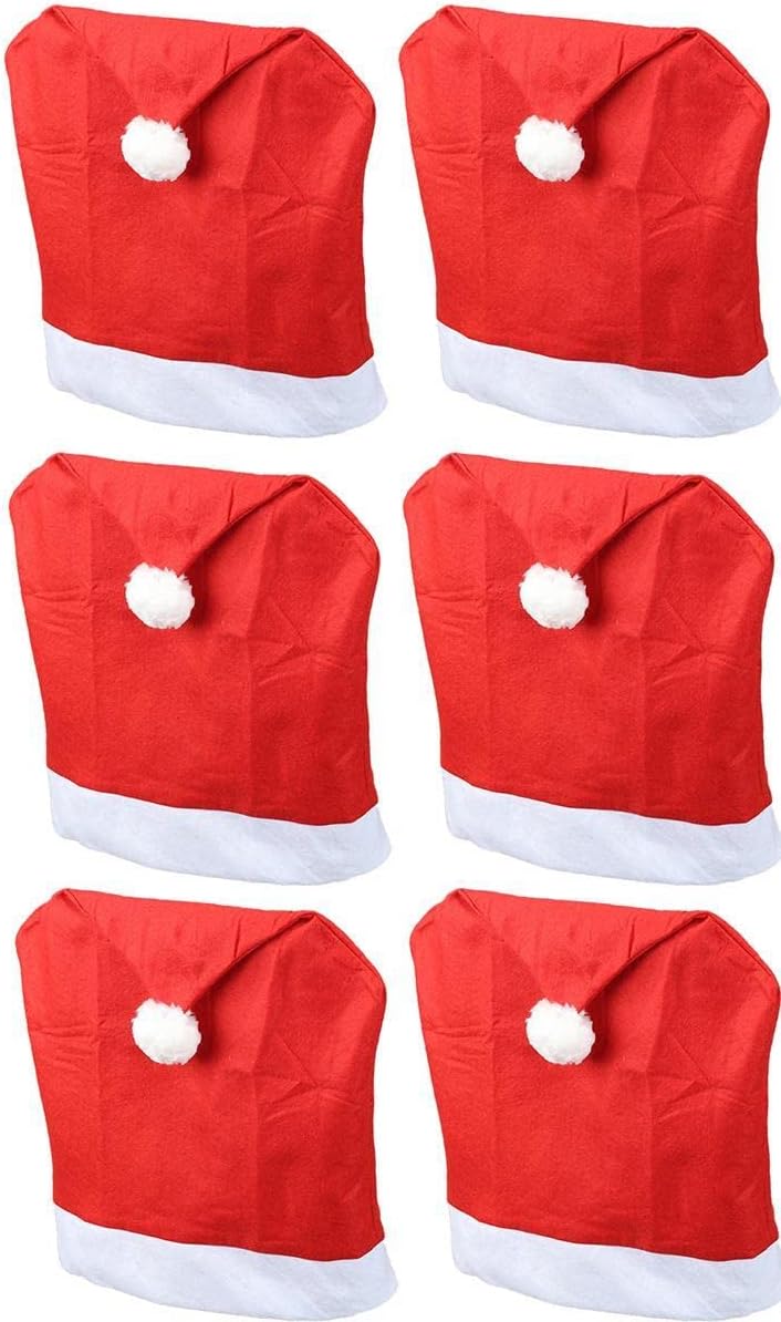 Weihnachten Stuhlhussen 6er Set I Rot I Nikolausm&uuml;tze I Stuhlbez&uuml;ge Esszimmer Weihnachtsdeko Weihnachtsm&uuml;tze Sessel&uuml;berzug Husse f&uuml;r Schwingstuhl 