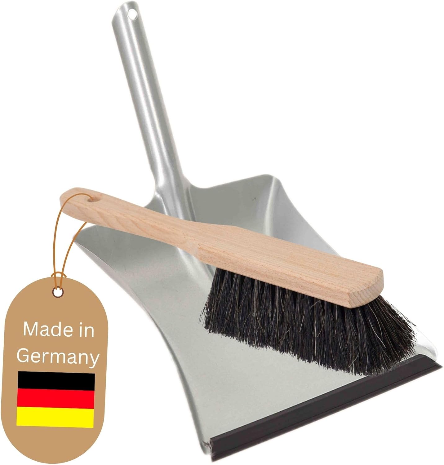 Kehrblech Set Kehrblechgarnitur Handfeger ROSSHAAR und Kehrblech mit Gummilippe Silber verzinkt Kehrblechbesen zum Aufkehren Handkehrset Kehrblechset Kehrschaufel Feger und Kehrblech 