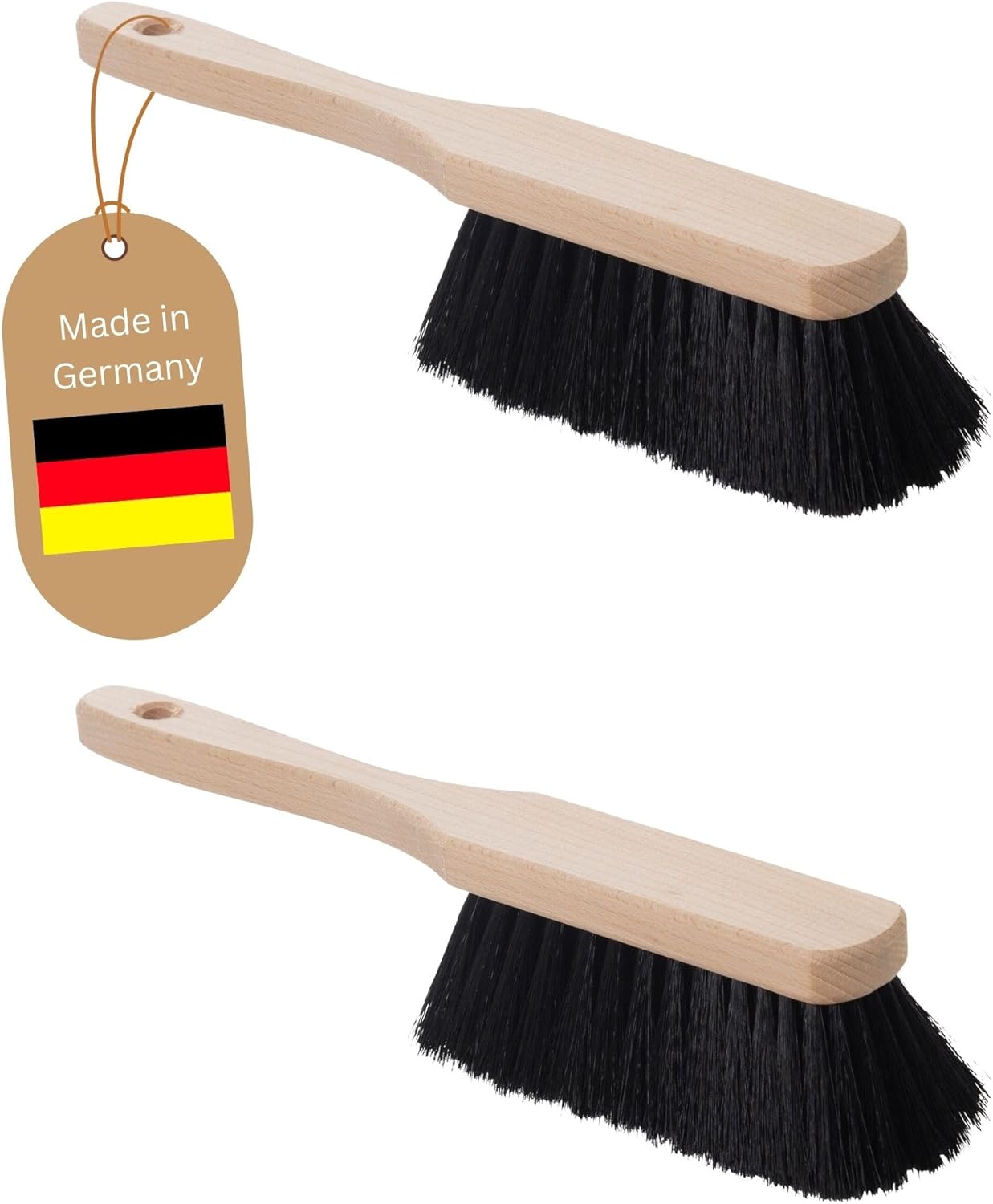 2er Set KUNSTBORSTEN SCHWARZ Handfeger Holz Besen weiche Borsten geeignet f&uuml;r Kehrgarnitur Camping Handfeger Auto Besenb&uuml;rste - Idealer Schneebesen Auto Hand Brush Handbesen Holz Handkehrer 