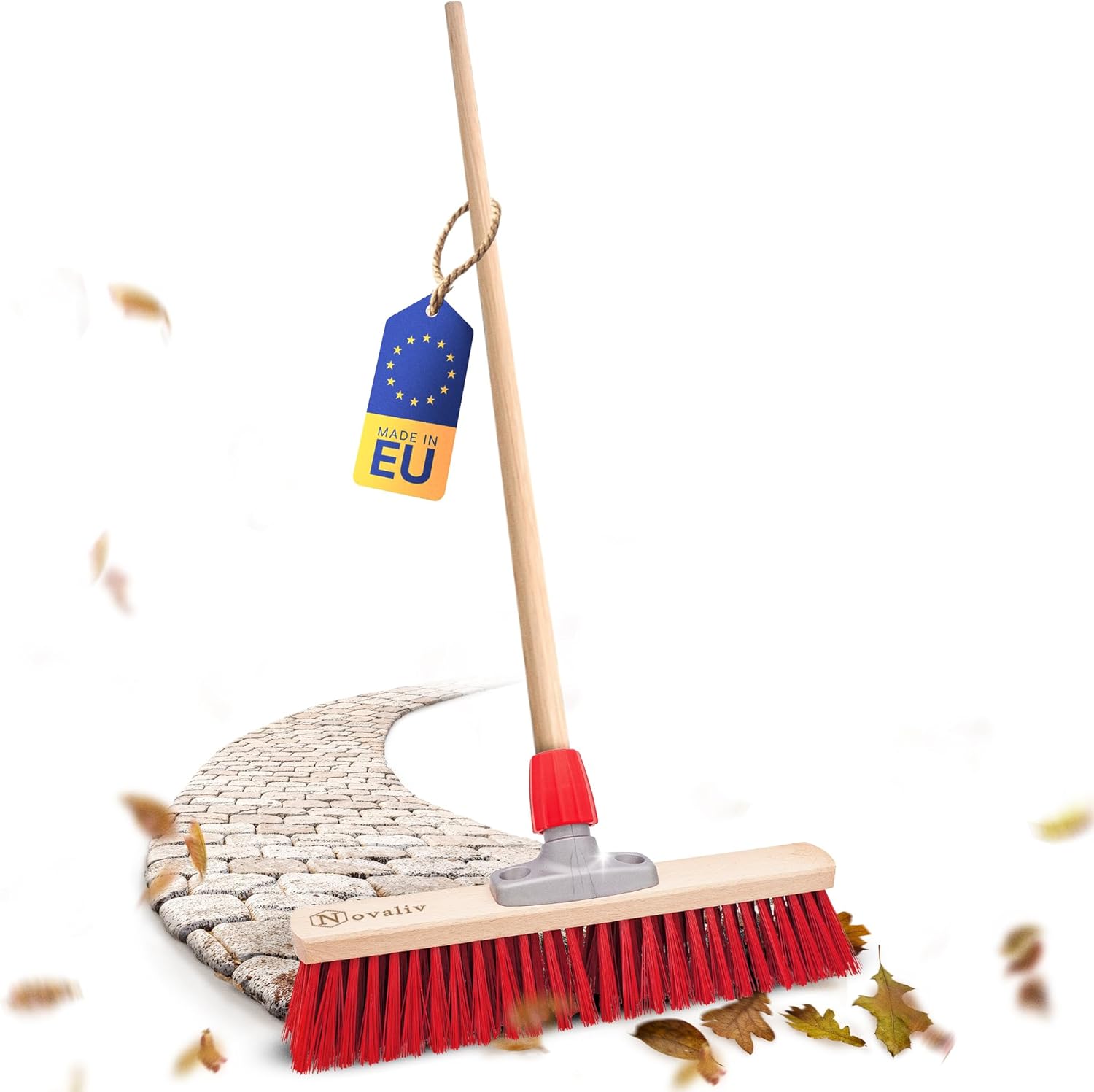 Stra&szlig;enbesen 40 cm I Besen mit Stiel Holz I Elaston rot I Industriebesen Kehrbesen Gartenbesen Hofbesen Besen mit Stiel drau&szlig;en Hallenbesen Besen Terrasse Au&szlig;enbesen 