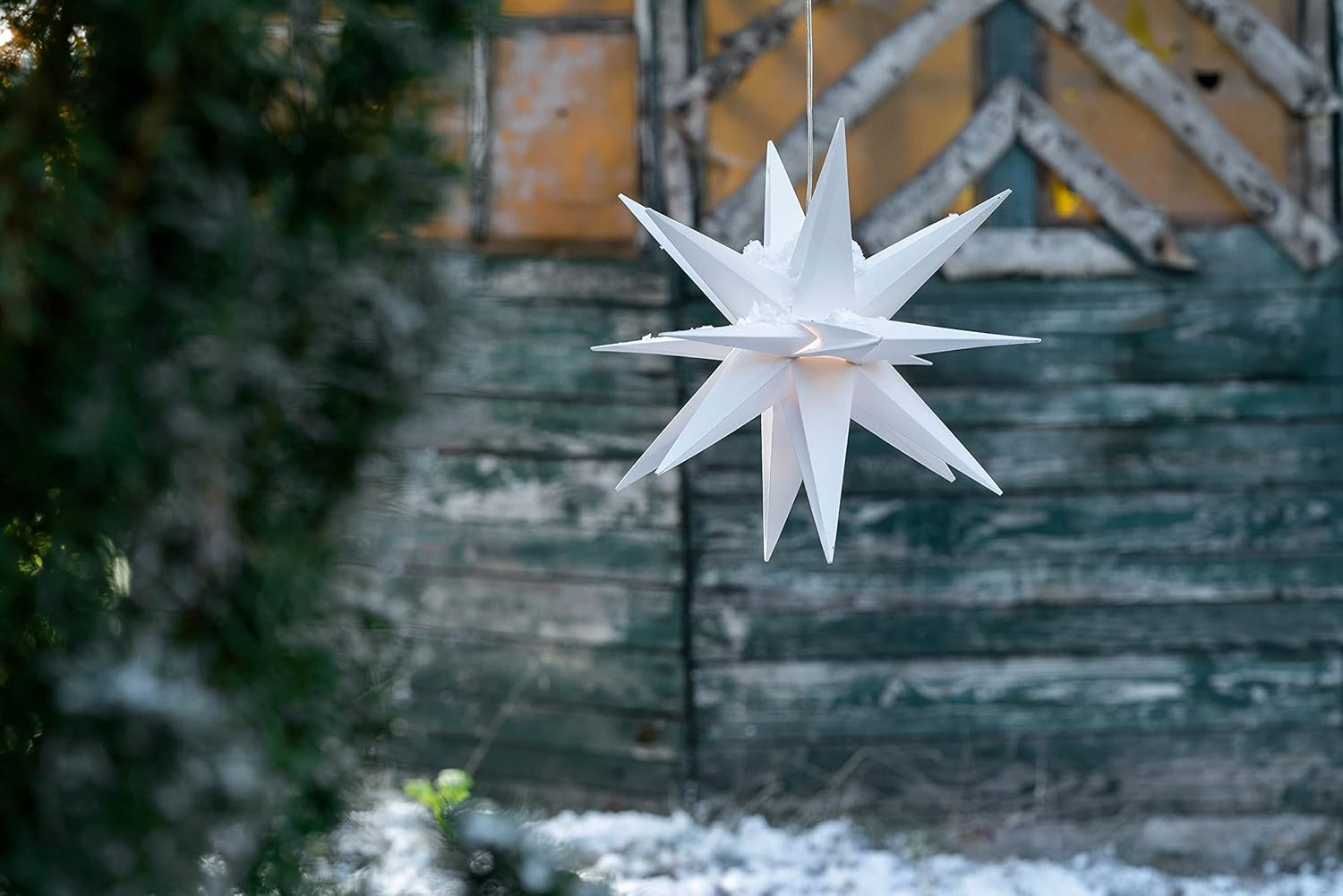Weihnachtsstern beleuchtet Faltstern 40cm Dekostern Weiss hochwertiger Kunststoffstern LED mit Timer Funktion 3D Stern 18 Zackig Leuchtstern Weihnachtslicht Winterbeleuchtung 