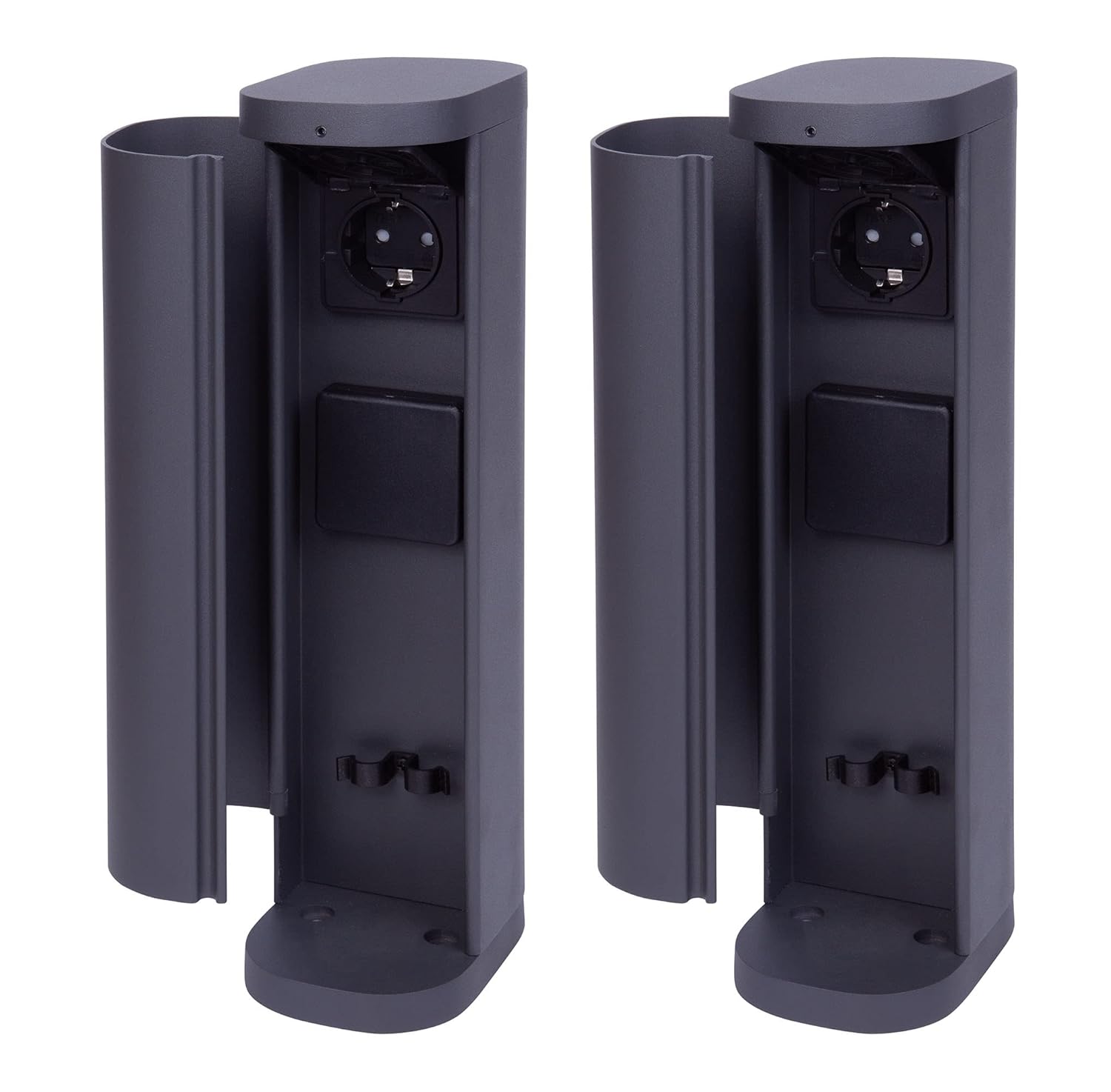 2x Steckdosenturm 2-fach au&szlig;en Anthrazit rund mit Blende IP44 Steckdose Aussen Gartensteckdose Outdoor Steckdoses&auml;ule Garten Steckdosenturm 