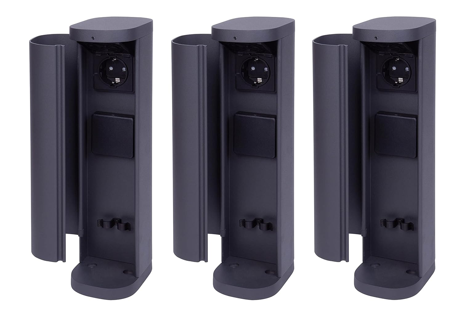 3x Steckdosenturm 2-fach au&szlig;en Anthrazit rund mit Blende IP44 Steckdose Aussen Gartensteckdose Outdoor Steckdoses&auml;ule Garten Steckdosenturm 