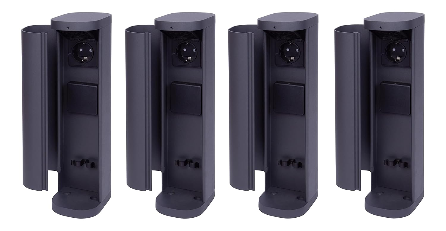 4x Steckdosenturm 2-fach au&szlig;en Anthrazit rund mit Blende IP44 Steckdose Aussen Gartensteckdose Outdoor Steckdoses&auml;ule Garten Steckdosenturm 