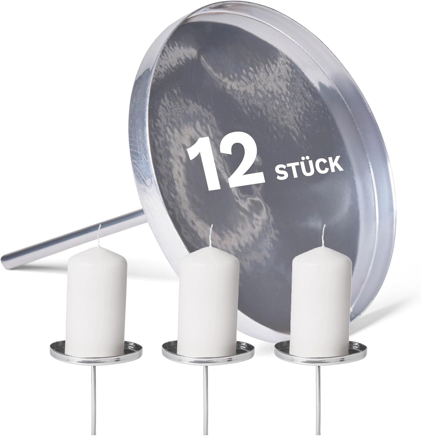 12x Kerzenpin flach ohne Dorn 9cm Silber rund Kerzenpin Weihnachtskranz Kerzenst&auml;nder Adventskranzdeko Kerzenpick Kerzent&uuml;lle Metall rund Adventskranz Adventskerzenhalter Kerzenteller 
