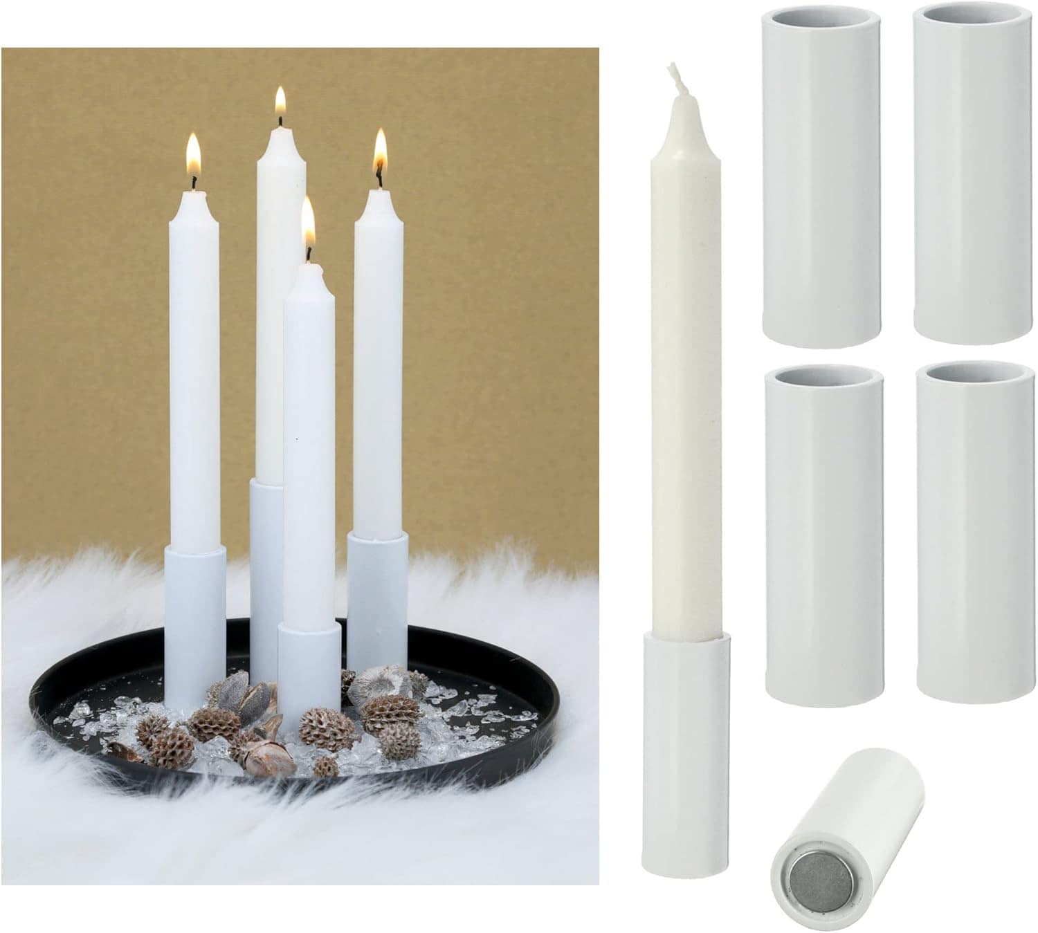 4X Kerzenst&auml;nder magnetisch 2 ,8x5cm Weiss Kerzenpick Wohnzimmerdekoration Kerzenhalter Stabkerzen Magnet Tafelkerzen weihnachtliche Tischdekoration Adventskranz Candle Holder 