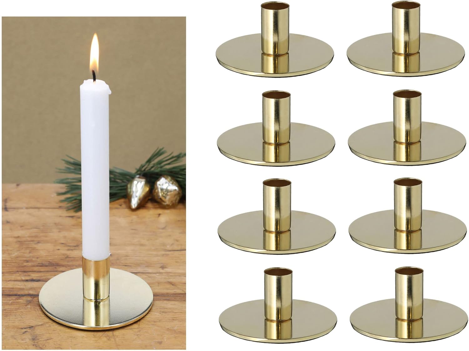 8X Kerzenst&auml;nder Gold Metall 10x5cm Weihnachten Adventskranz Kerzenhalter Stabkerzen Kerzenpn scandic chic Tischdekoration Home Deko Retro Dekoschale Weihnachtsdekoration Candle Holder 