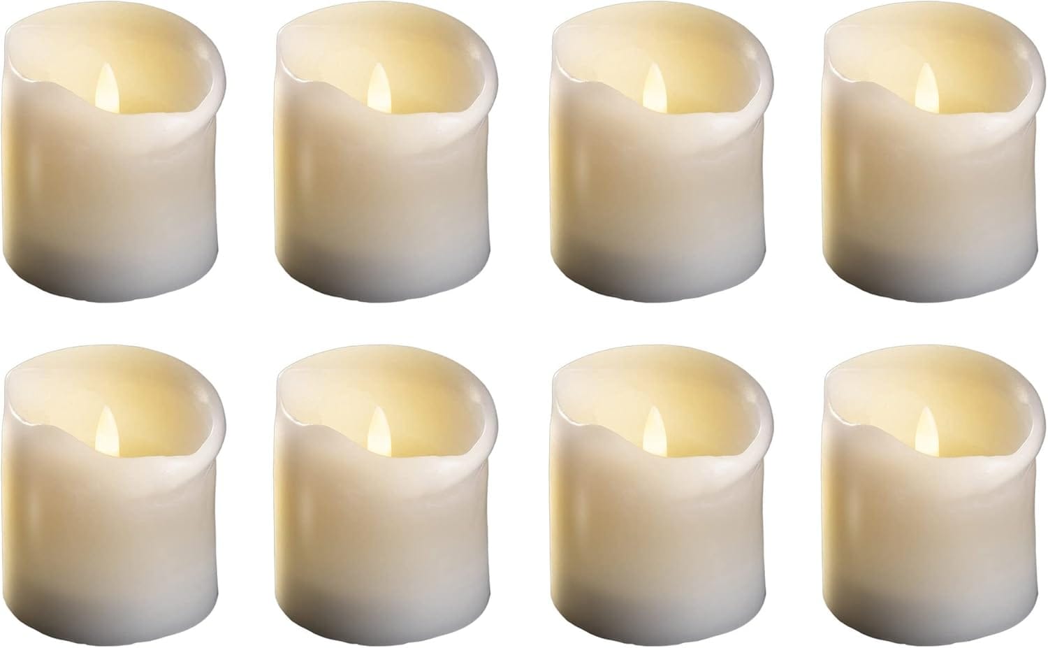 8x mittlere LED Stumpenkerze mit Timer - 7 ,5cm Durchmesser 12 ,5cm H&ouml;he - 2 AA Batterien n&ouml;tig LED Echtwachskerze mit Flackereffekt flammenlose Stumpenkerze - LED Kerze schmal Weihnachtsbeleuchtung 